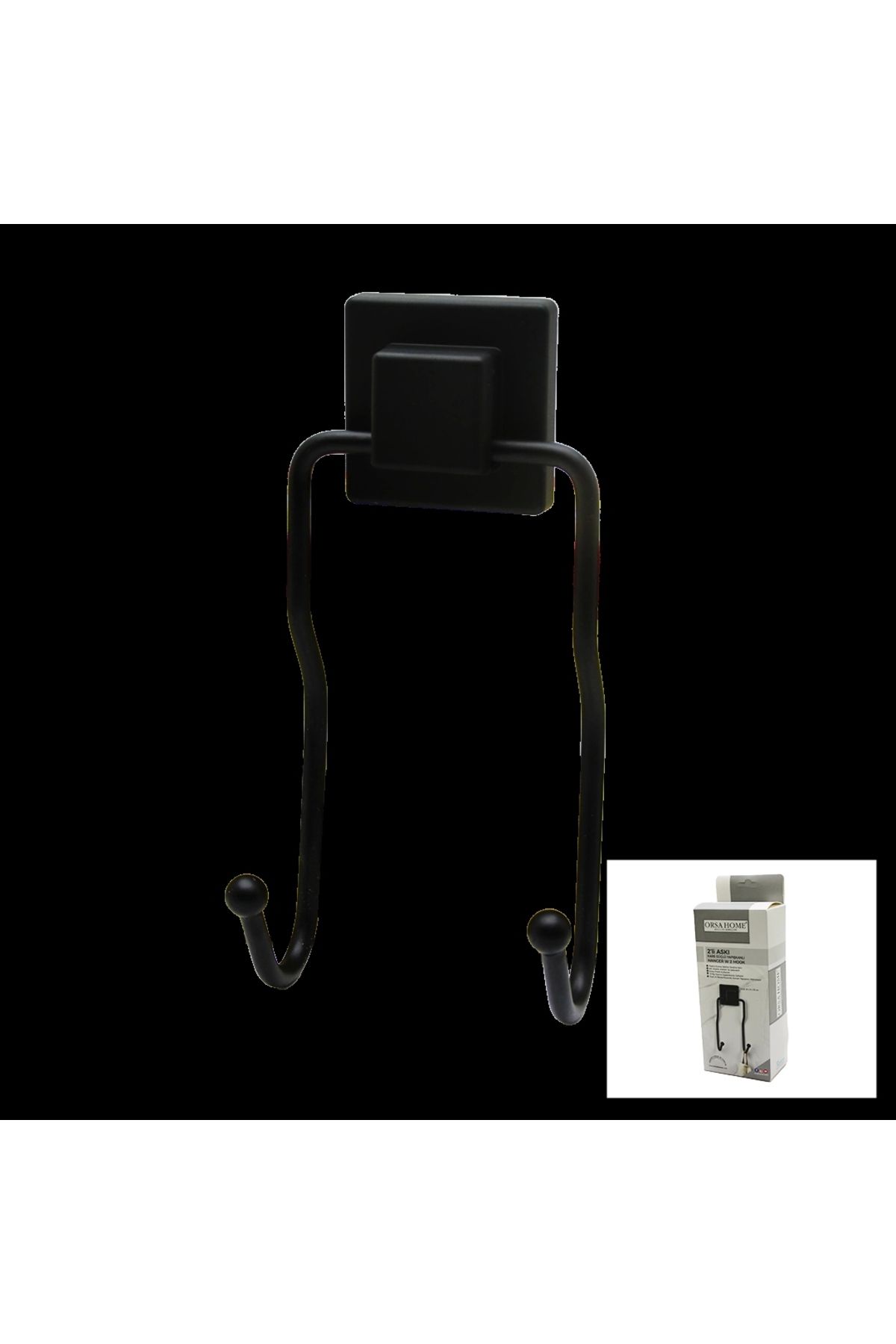 teknotrust Siyah 2’li Metal Askı Kare 8x9x19cm Güçlü Yapışkanlı, Pratik ve Şık Dekorasyon