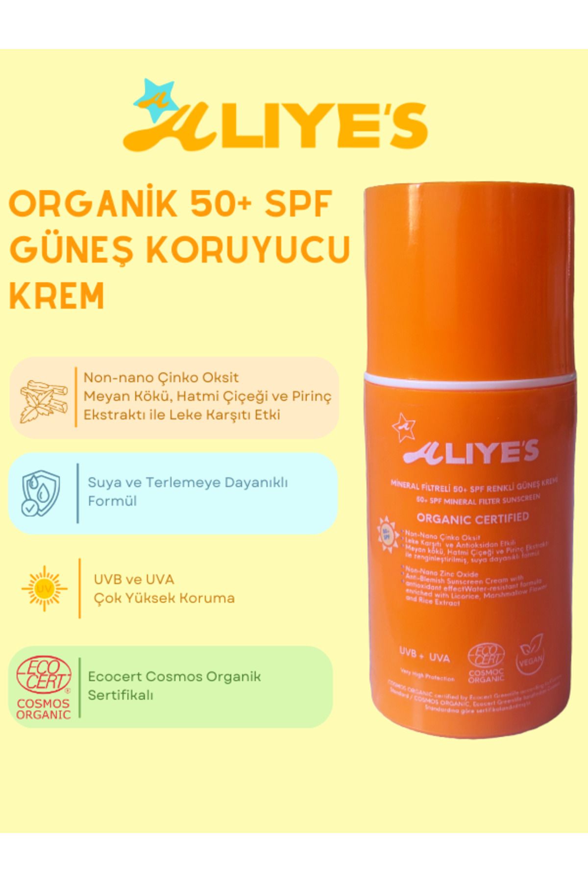 A Aliye's Organik 50+ SPF Mineral Filtreli Güneş Koruyucu Krem