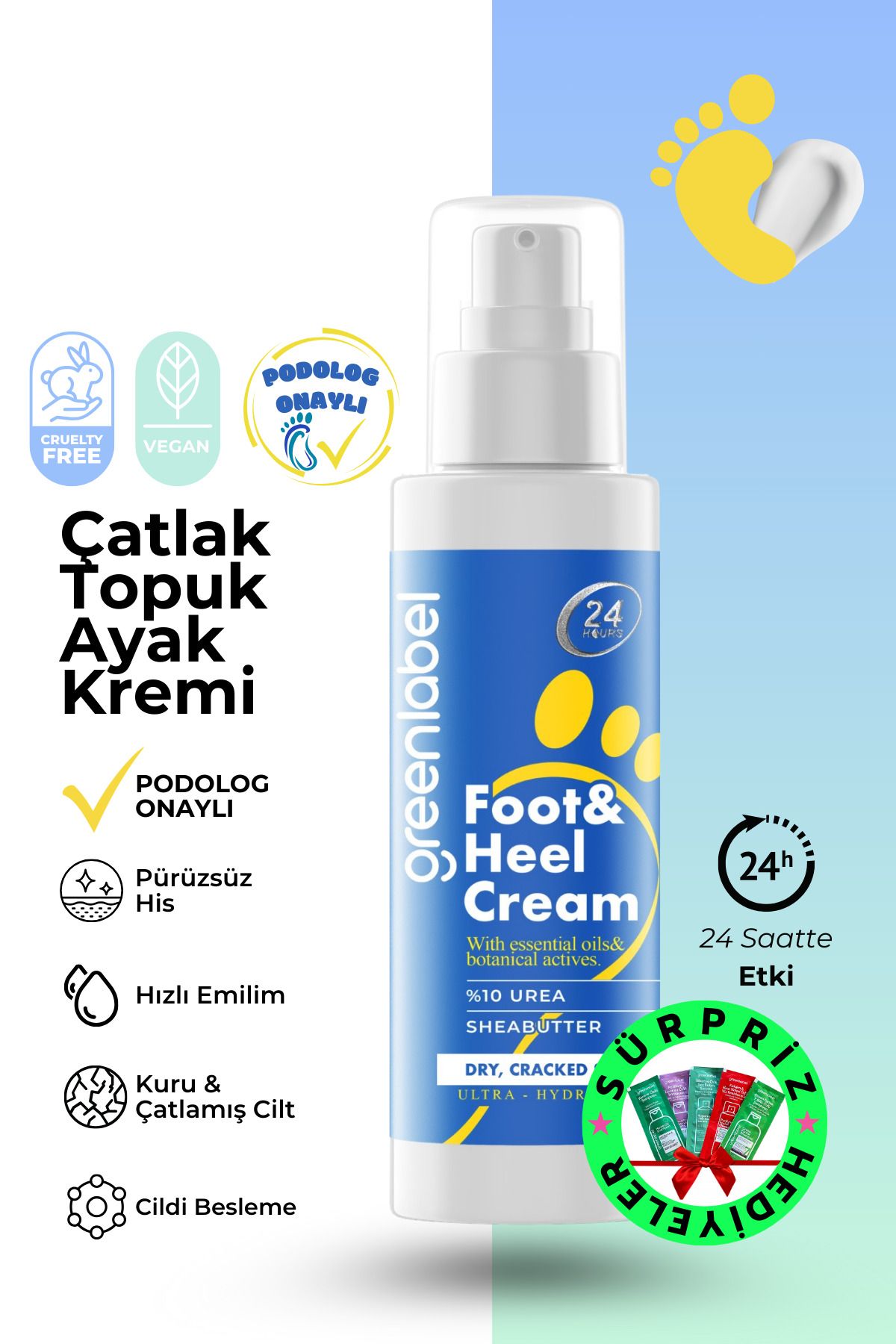 Green Label Ayak Ve Topuk Çatlak Bakım Kremi %10 Üre Shea Butter Içeren Onarıcı Krem 100 ml