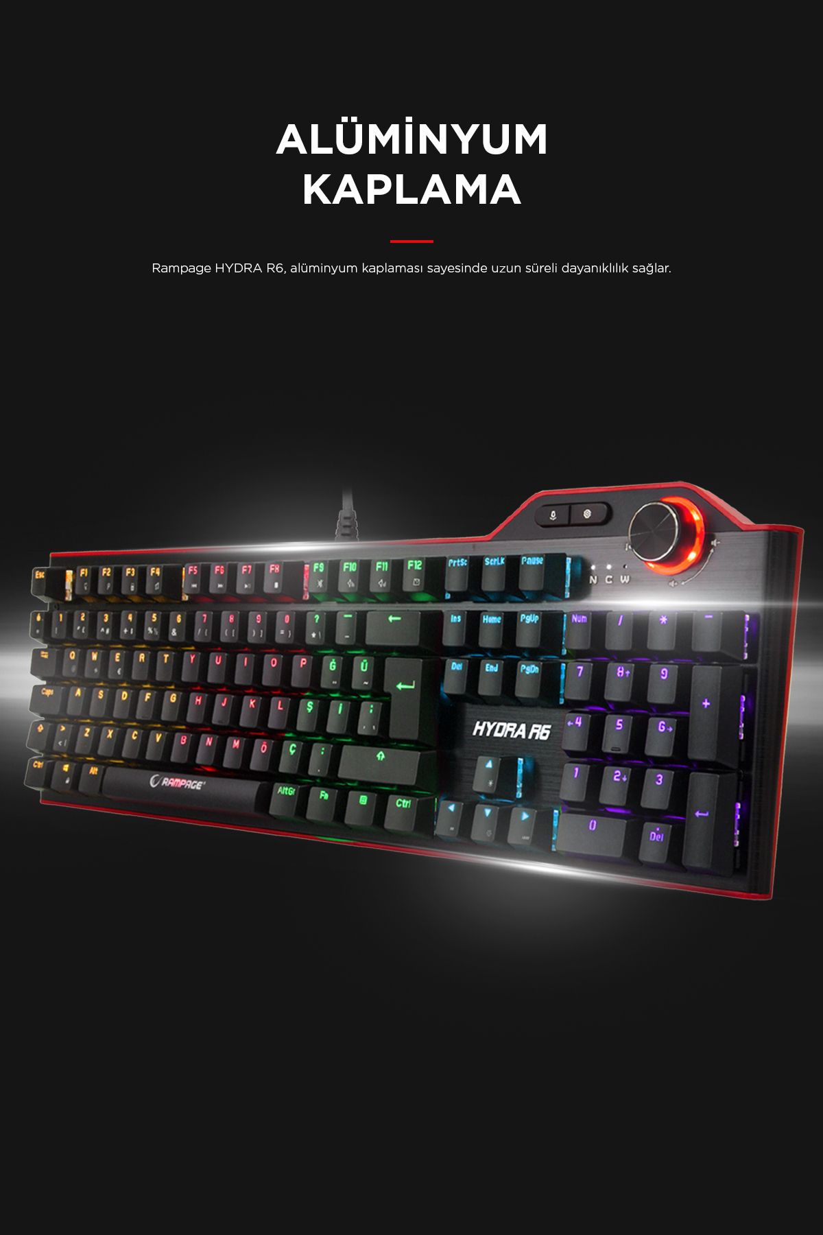 Rampage Hydra R6 Full Color Rgb Led Gaming Pro Red Switch Q Aluminyum Kaplama Multimedia Mekanik Klavye-2