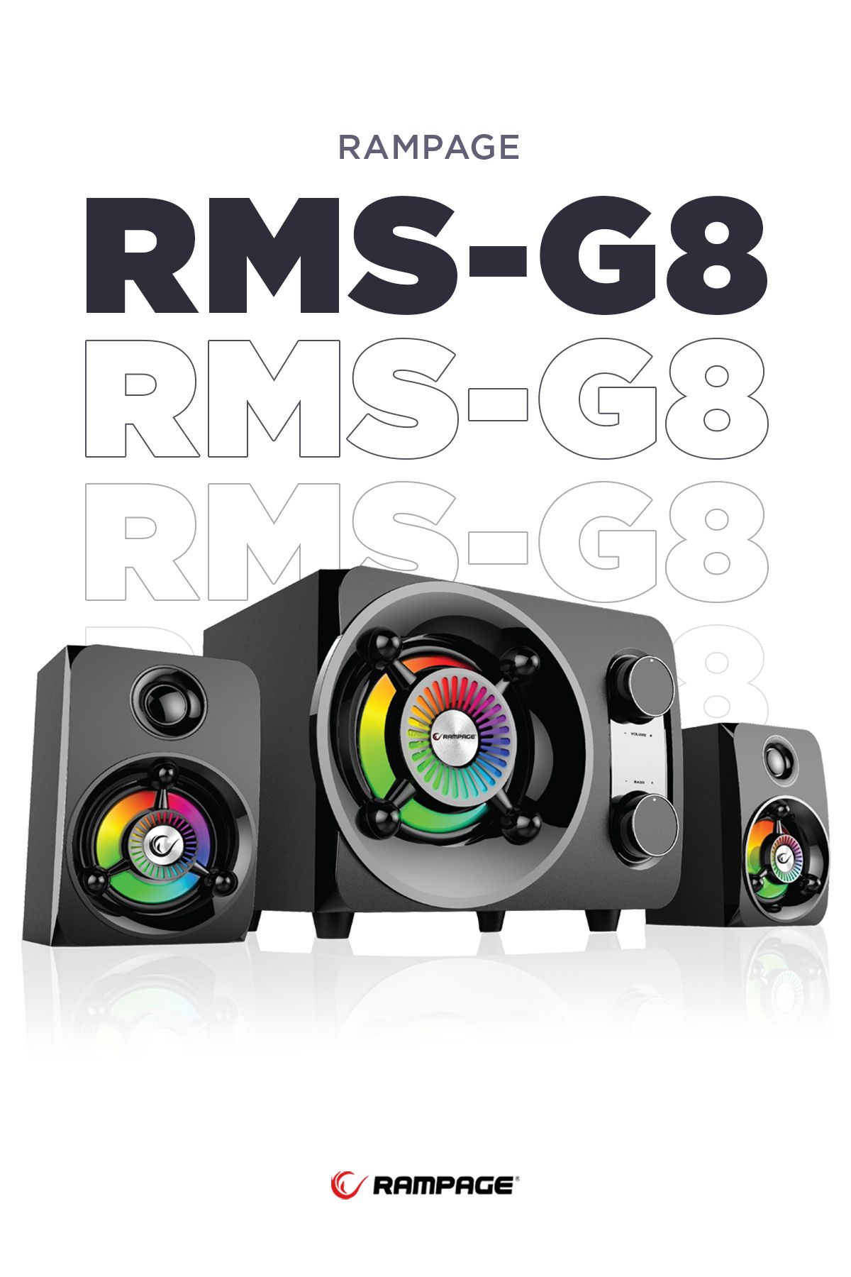 Rampage Rms-g8 2 1 25w Bluetooth Usb-sd-fm Rainbow Siyah Led Işıklı Gaming Speaker Hoparlör 830551