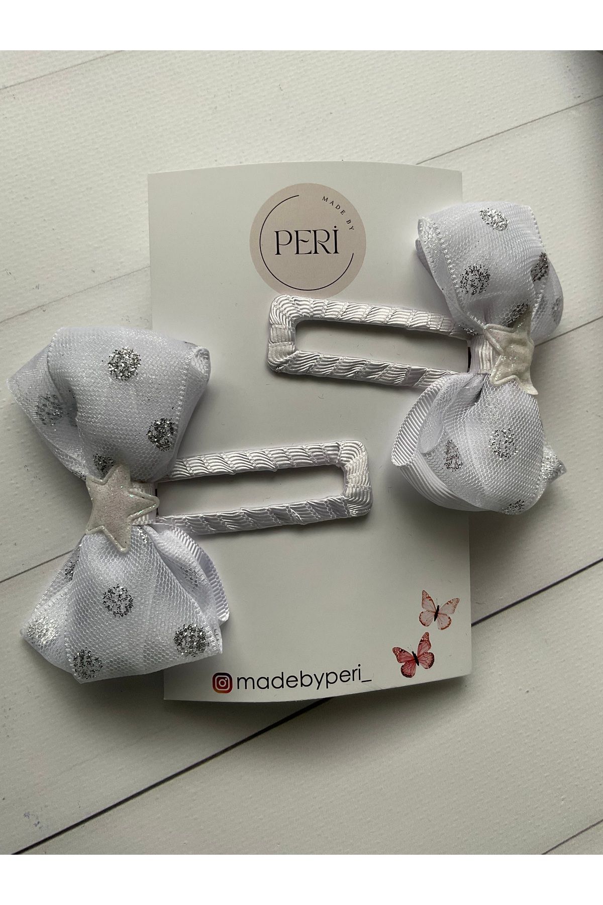 MADE BY PERİ-White Polka Dots and Glitter Tulle Ribbon - Buckle with Snap Fasteners and Bow (Two Pieces) 6