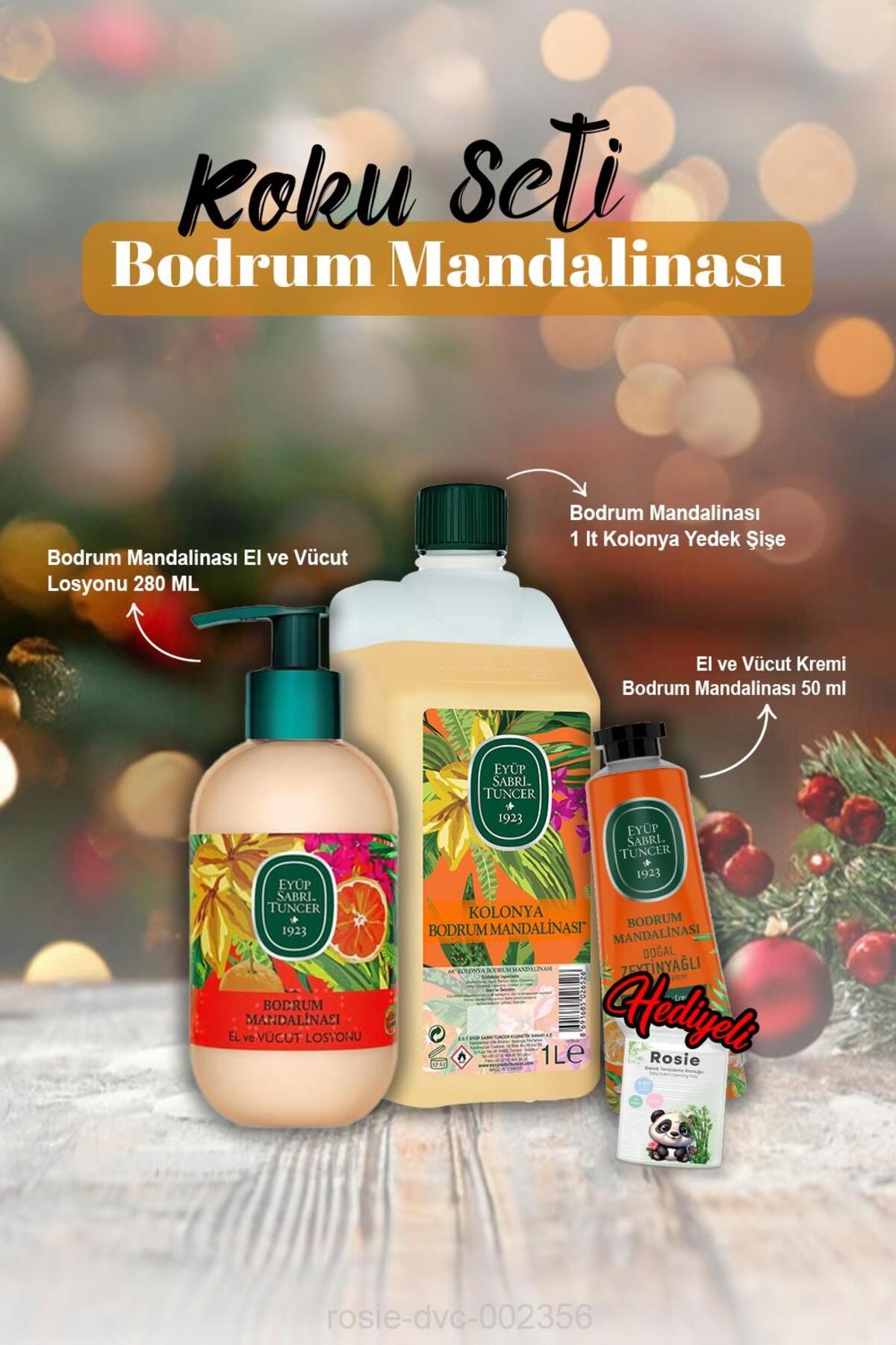 Eyüp Sabri Tuncer Bodrum Mandalina Krem 50 ml, Kolonya 1 lt, Losyon 280 ml ve Rosie Hediye