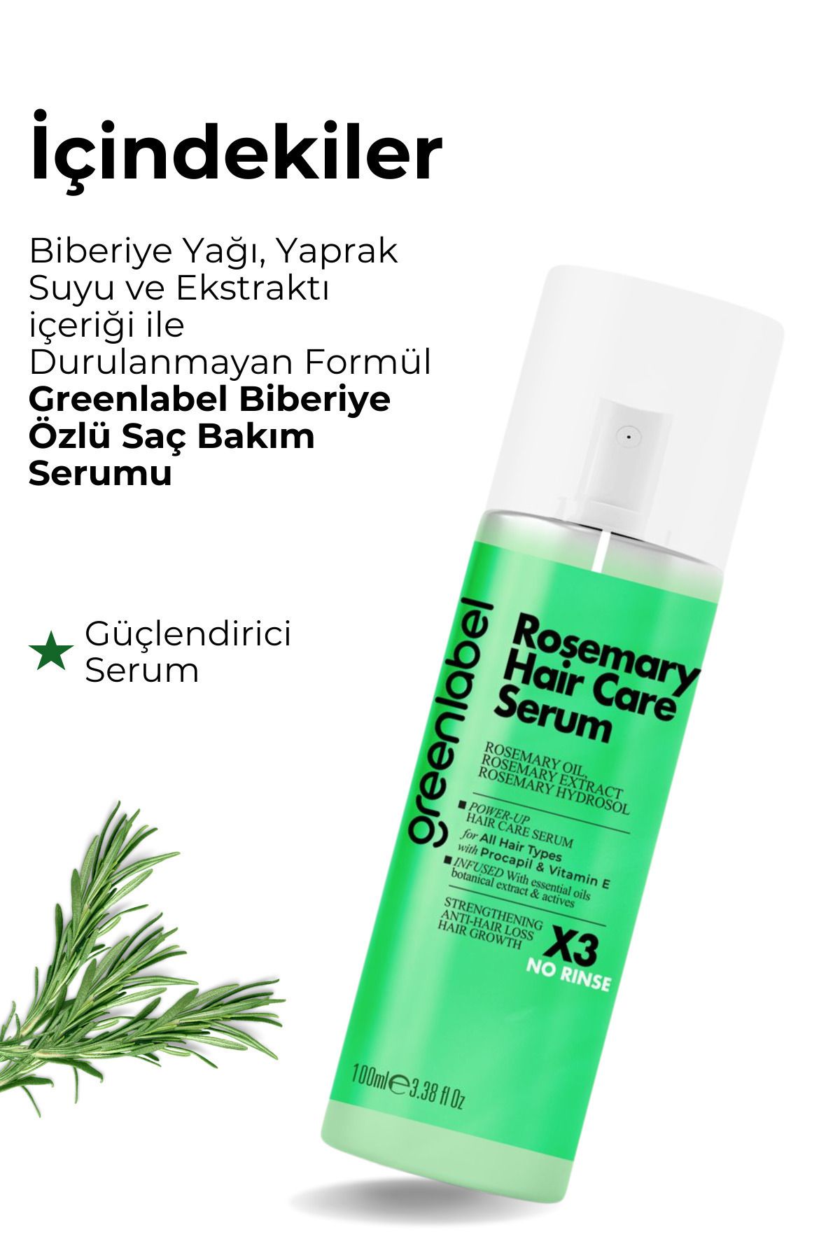 Green Label Biberiye Yaprağı Suyu Ve Özü, Biotin Kafein Ve Prokapil Ile Zenginleştirilen Saç Bakım Serumu 100 ml-5