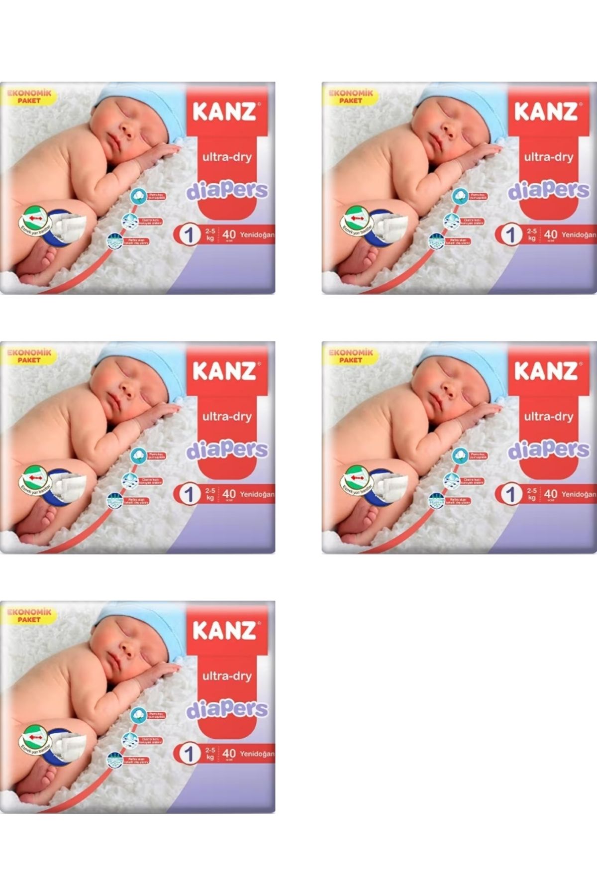 Kanz Bebek Bezi 1 Numara 5 Paket 40 Adetli Toplam 200 adet