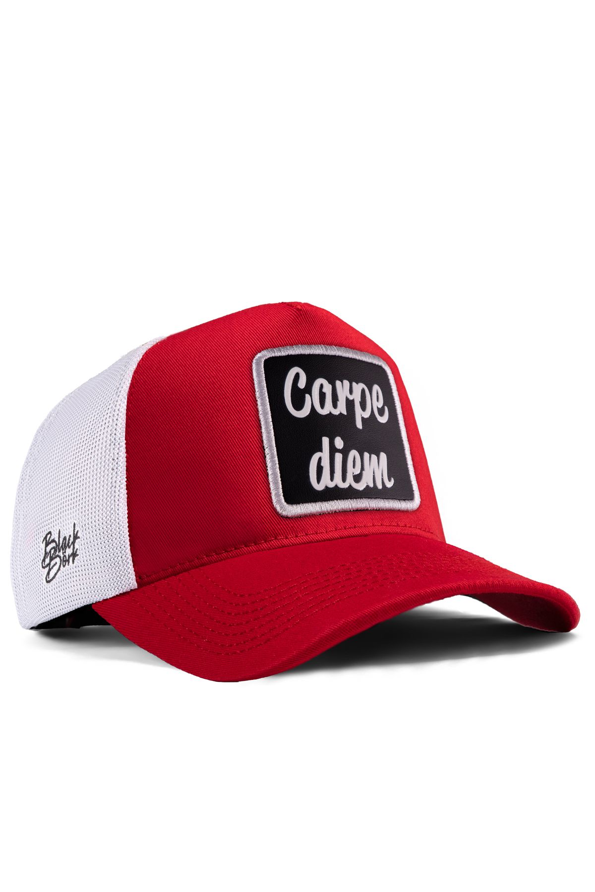 BlackBörk V1 Trucker Carpe Diem - 1 Kod Logolu Unisex Kırmızı - Beyaz Fileli Şapka (Cap)