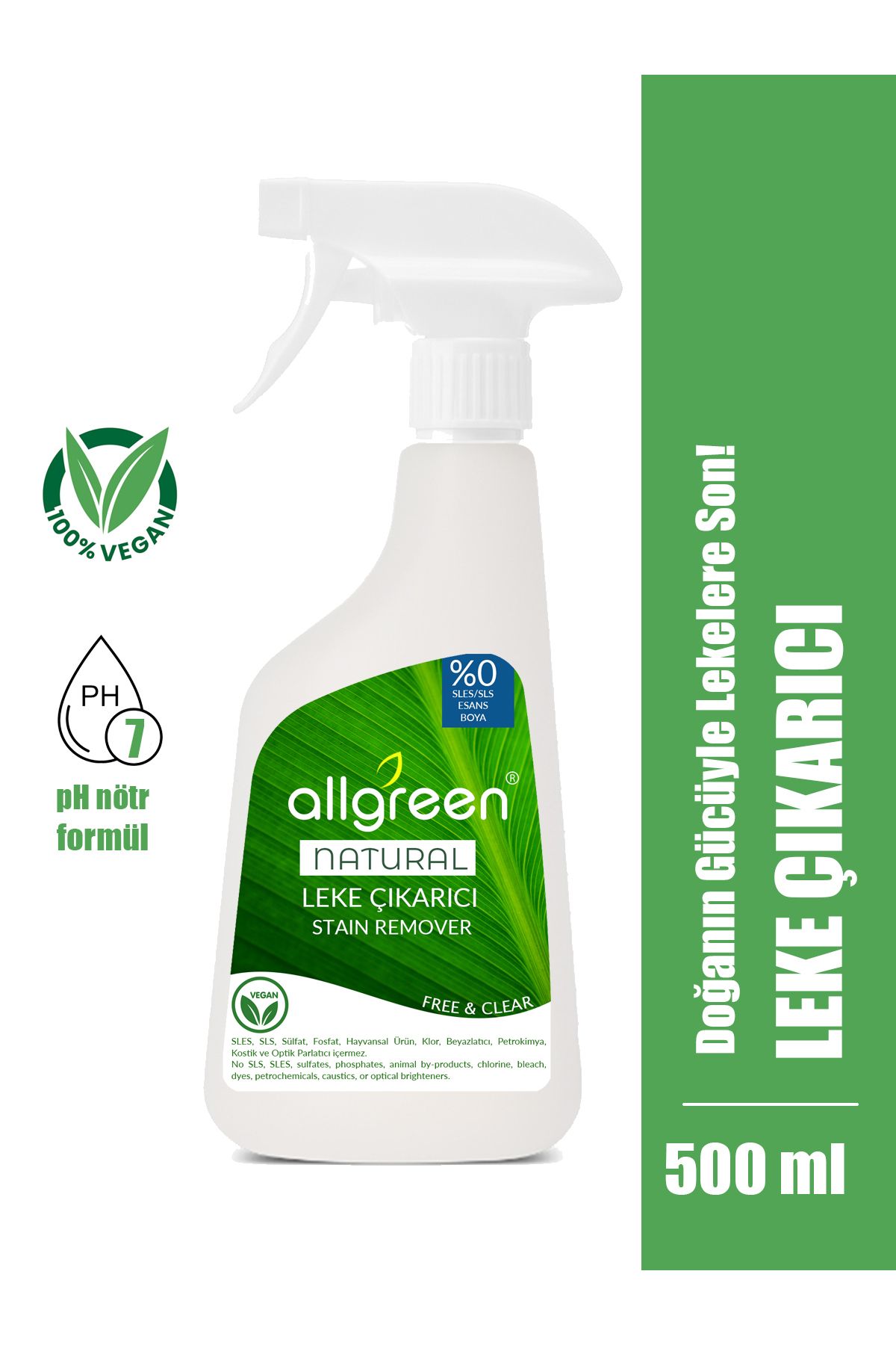 Allgreen Ultra Güçlü Çok Amaçlı Bitkisel Leke Çıkarıcı Sprey 500 ml - Bitkisel Güç, Ultra Temizlik