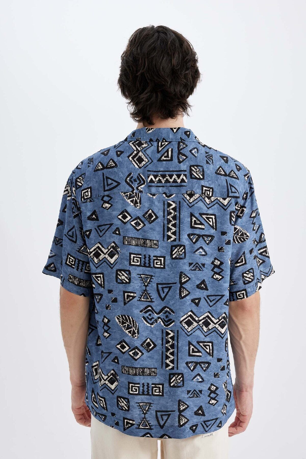 DeFacto-Viscose Patterned Apache Collar Regular Fit Short Sleeve Shirt - C7688Ax24Sm 6