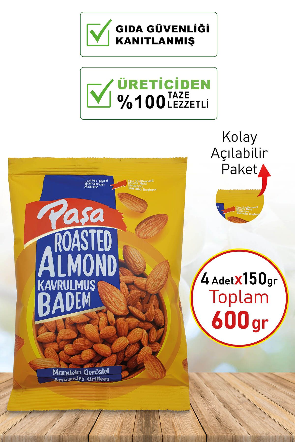 Paşa Kuruyemiş Kavrulmuş Badem 150 gr x 4 Adet (1. KALİTE)