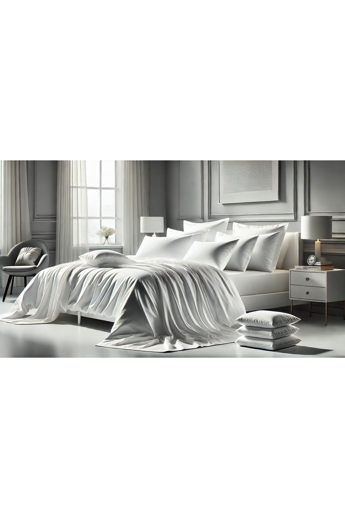 MEŞELİ TEKSTİL-Organic Cotton Satin Plain White Double Duvet Cover Set 100% Cotton Premium 2
