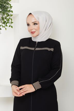 MODA ESRE FASHION Tesettür Giyim Spor Ferace Ribanalı Yaka Şerit Bağcıklı Kumaş