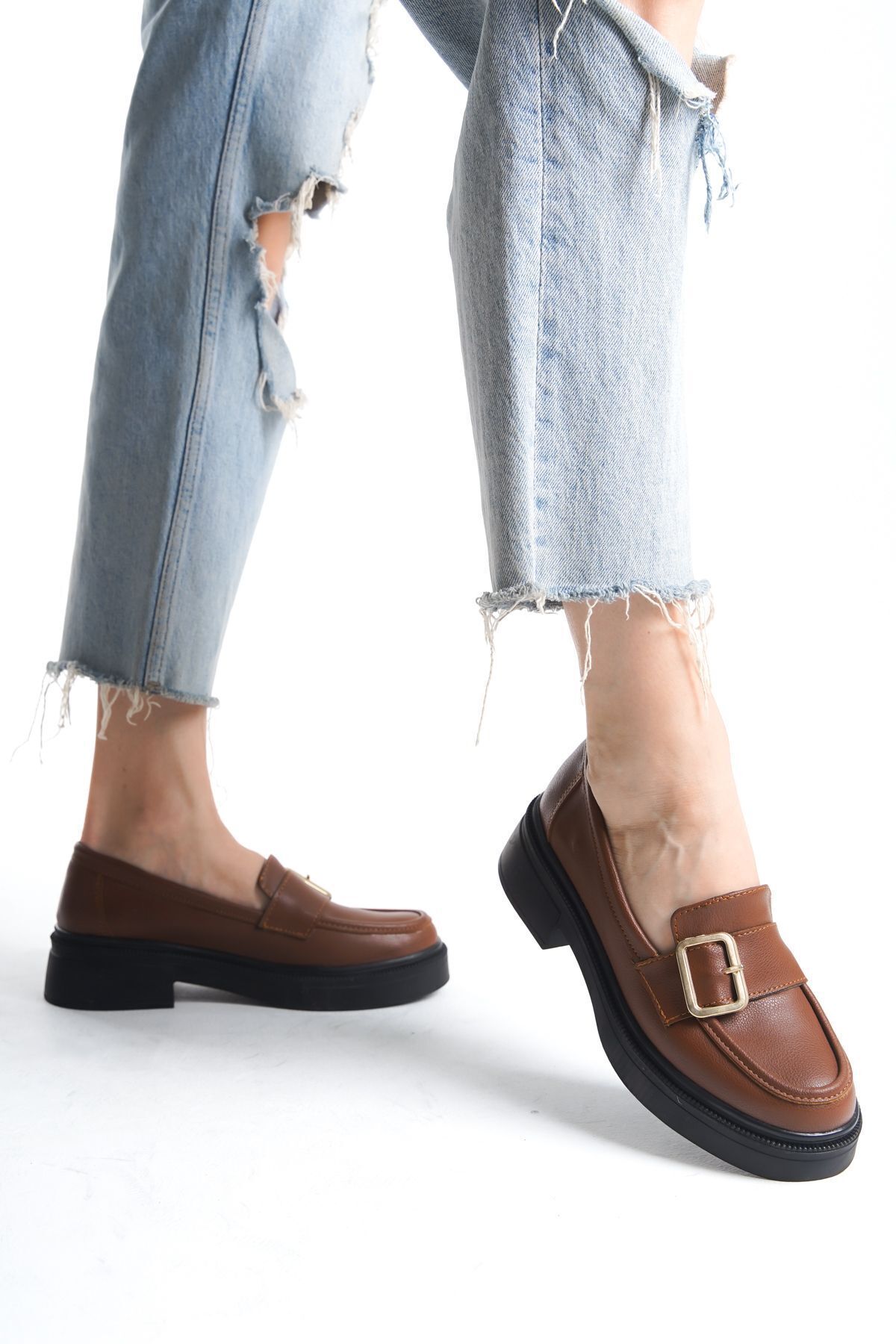 Diardi-Light Brown Women's Loafers - Short Heeled Casual Shoes 6