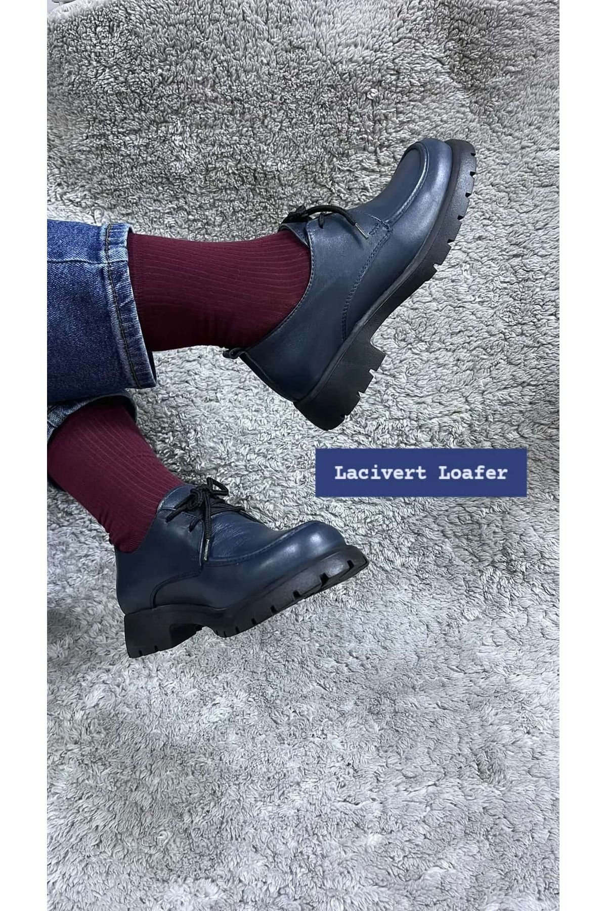 BUSENİNSHOES Hakiki Deri Kadın Günlük Loafer Rahat Bağcıklı Ayakkabı