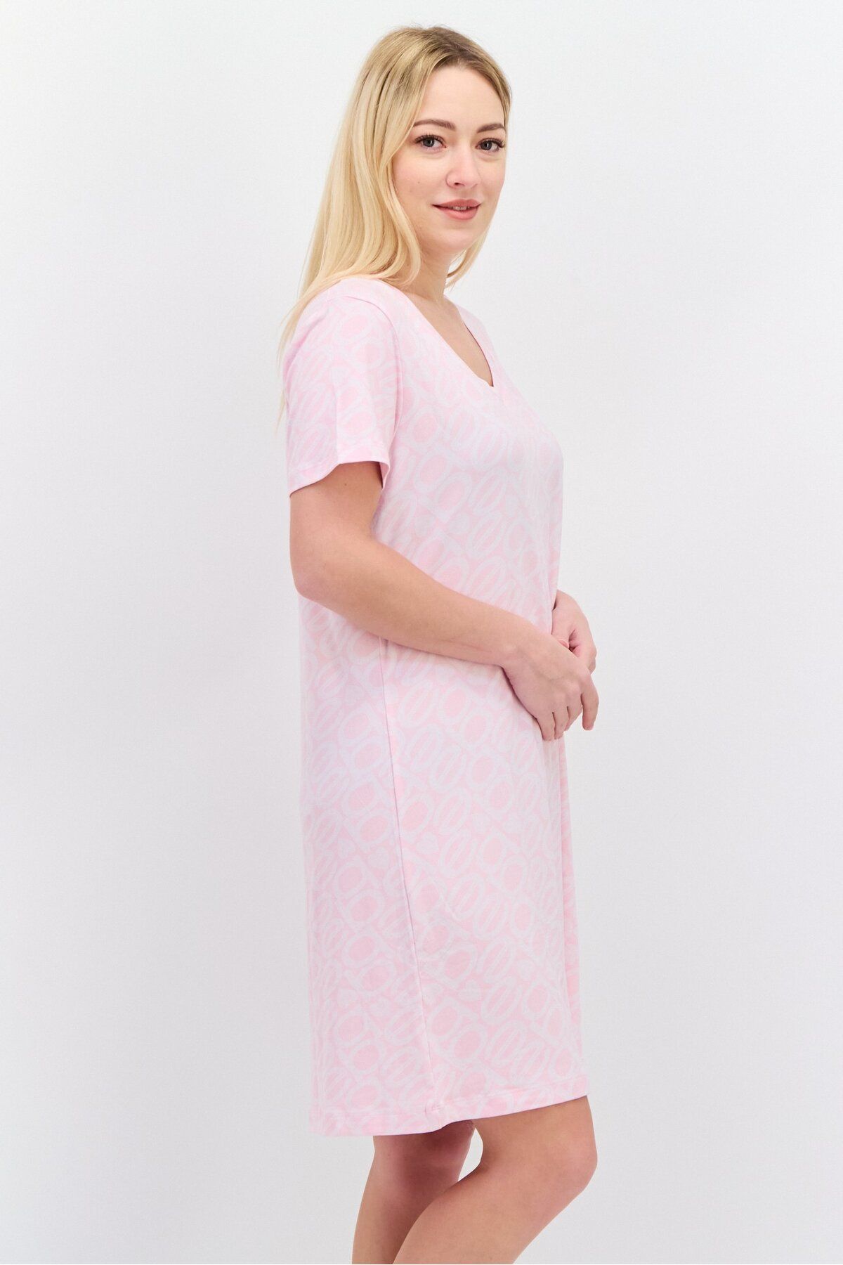 Bebe-Women V Neck Brand Logo Sleepwear Dress, Light Pink 2