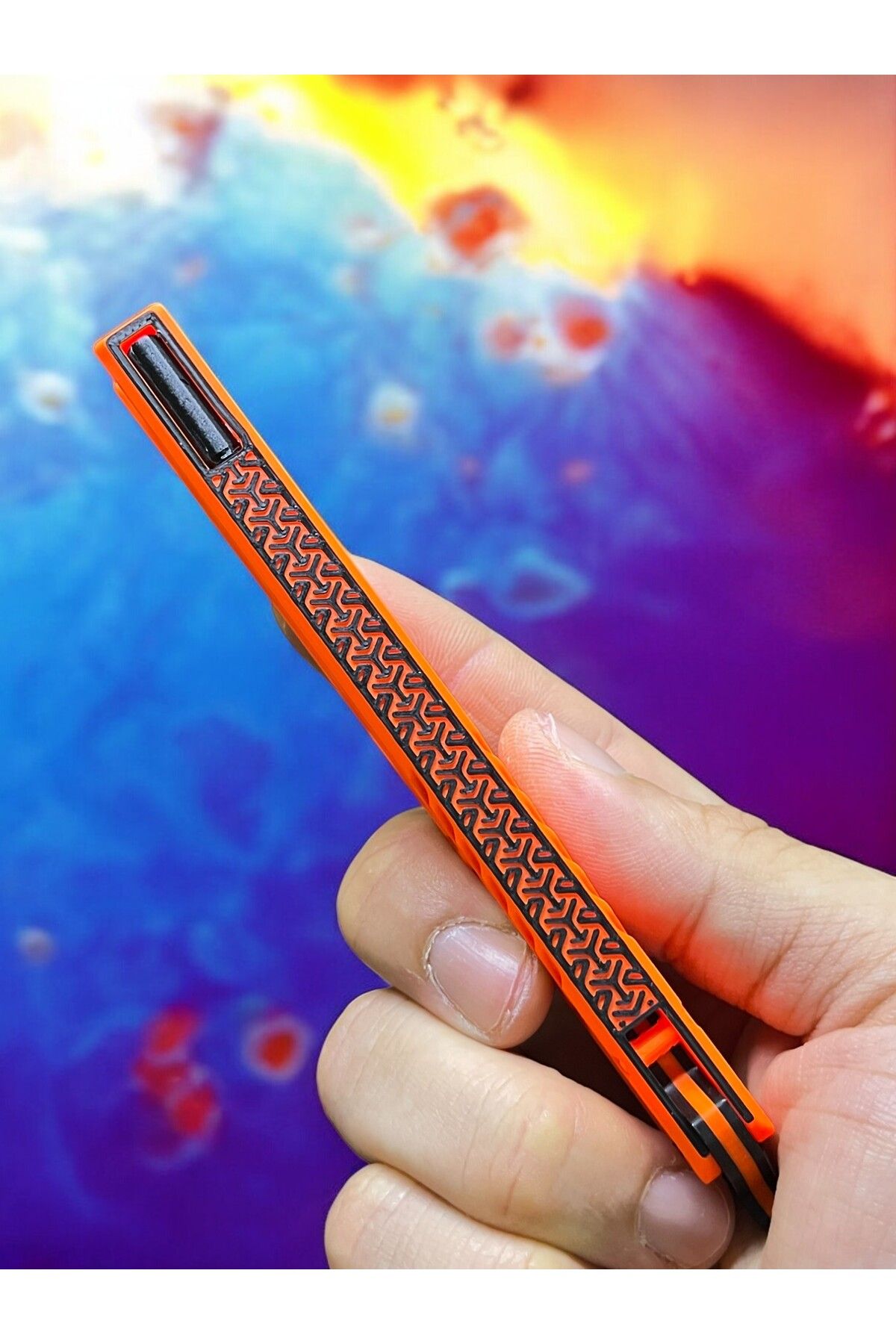 Dummy13-Black Butterfly Patterned Orange Butterfly Knife - Plastic Training Knife 6