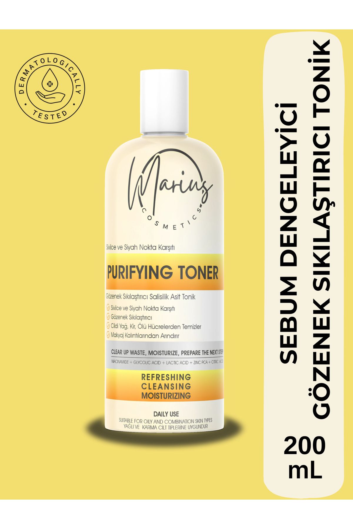 Marius Cosmetics Gözenek Sıkılaştırıcı, Arındırıcı, Canlandırıcı Etkili, Sebum Dengeleyici Tonik 200 ml