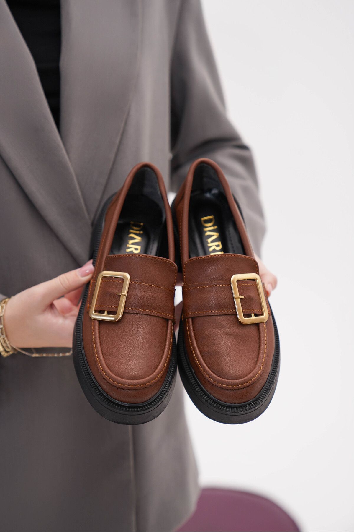 Diardi-Light Brown Women's Loafers - Short Heeled Casual Shoes 5