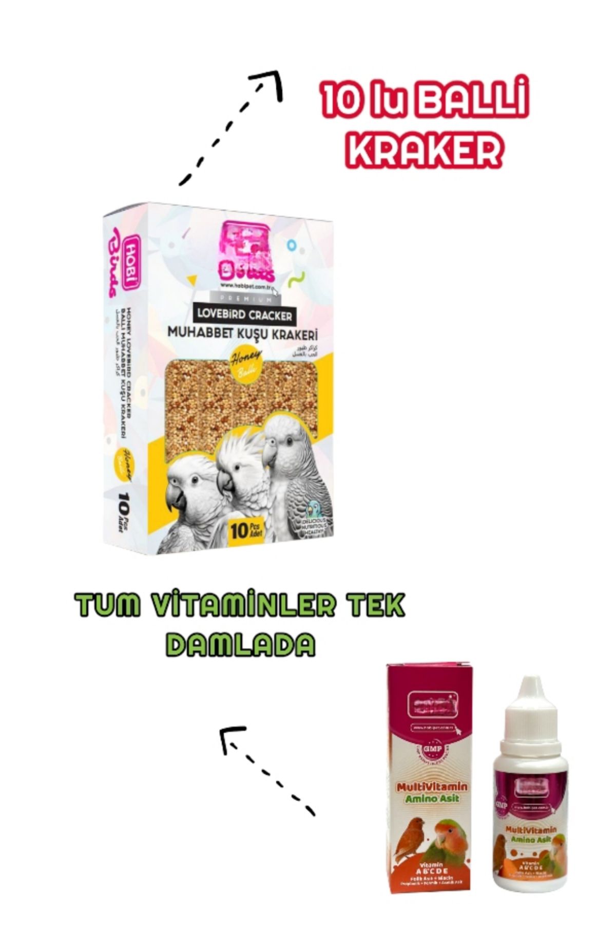 ozzipetshop Muhabbet Kuşu Ballı Kraker  10 Lu + Muhabbet Kuşu Vitamini