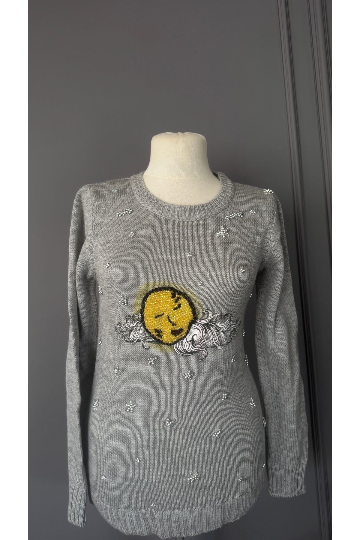 Kübra Tekin-Bead Embroidered Special Design Gray Sweater 7