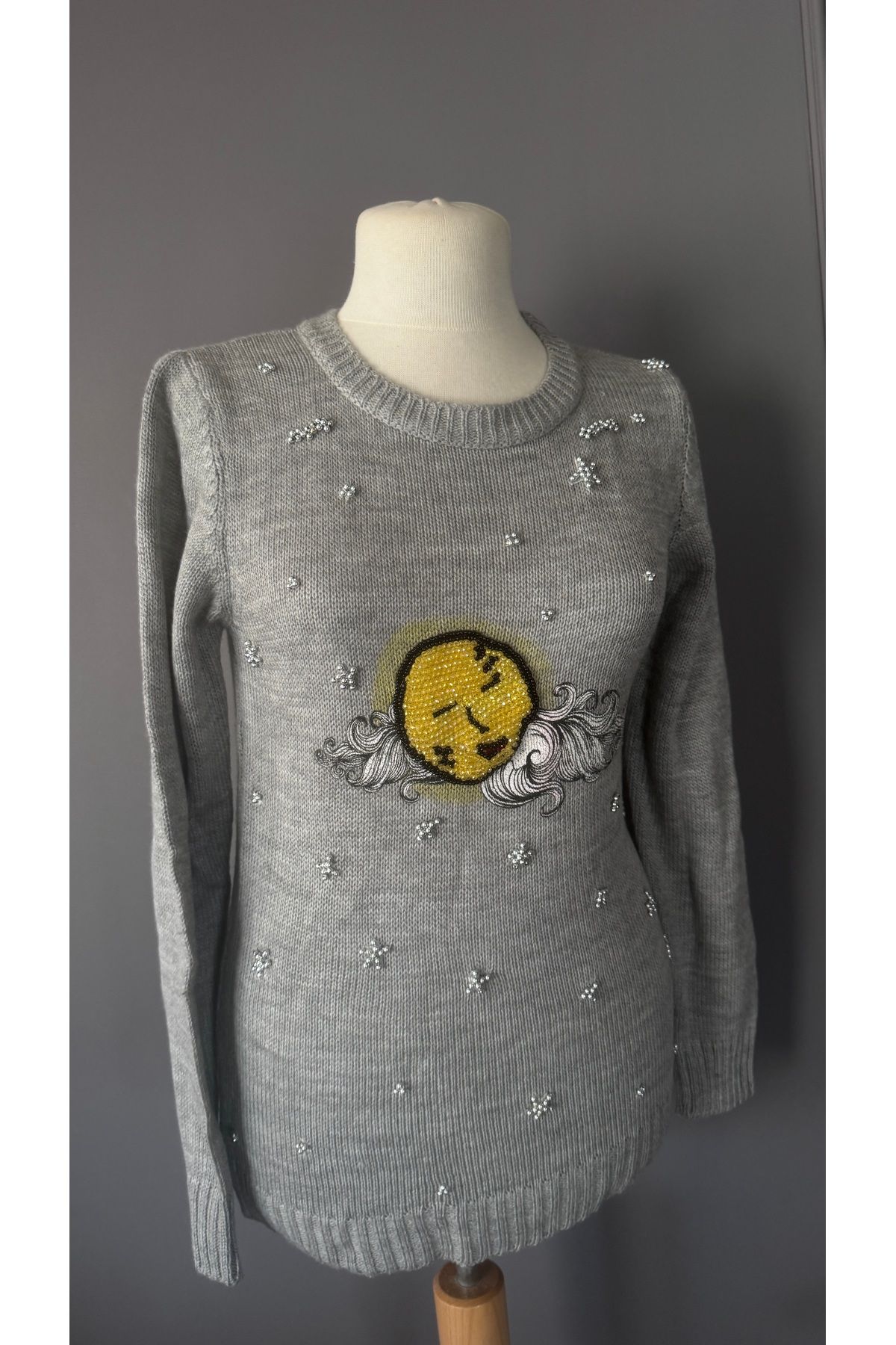 Kübra Tekin-Bead Embroidered Special Design Gray Sweater 6