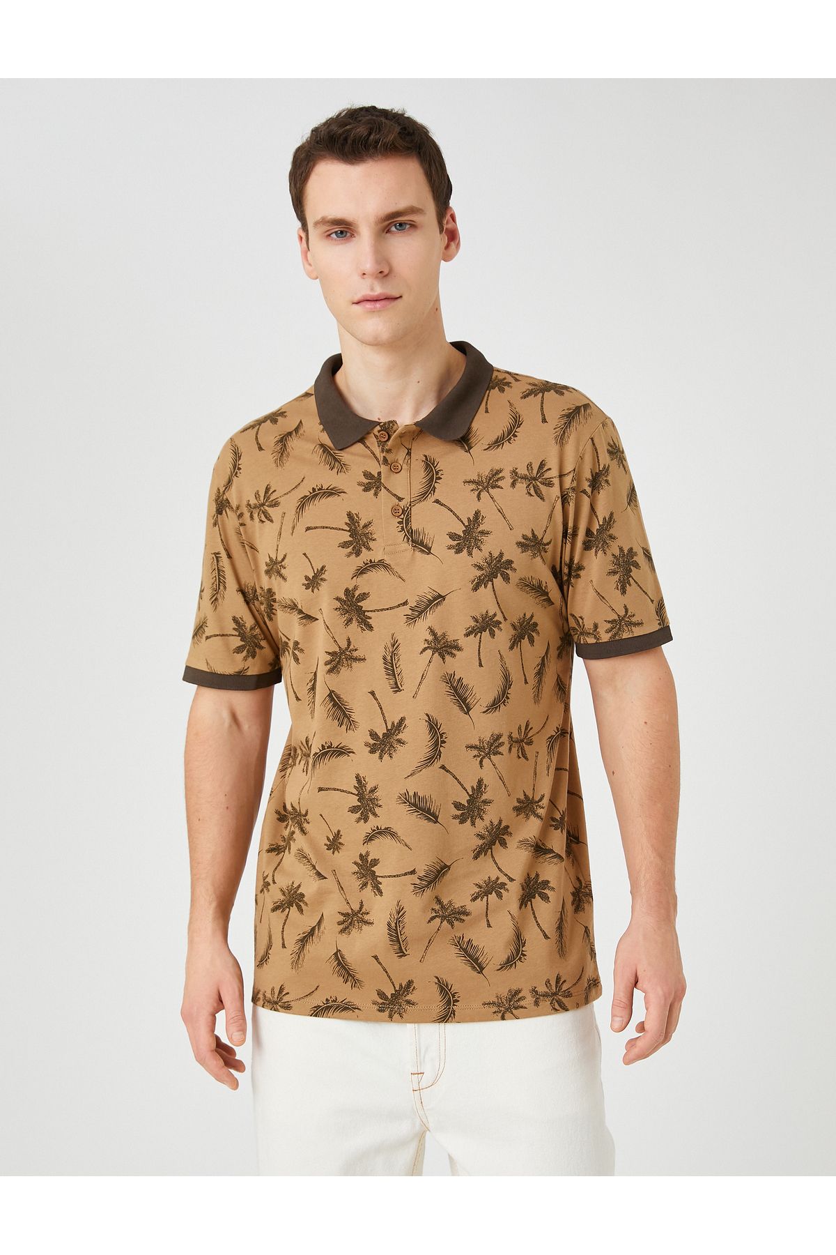 Koton-Polo Neck T-Shirt Palm Tree Printed Short Sleeve Slim Fit 2