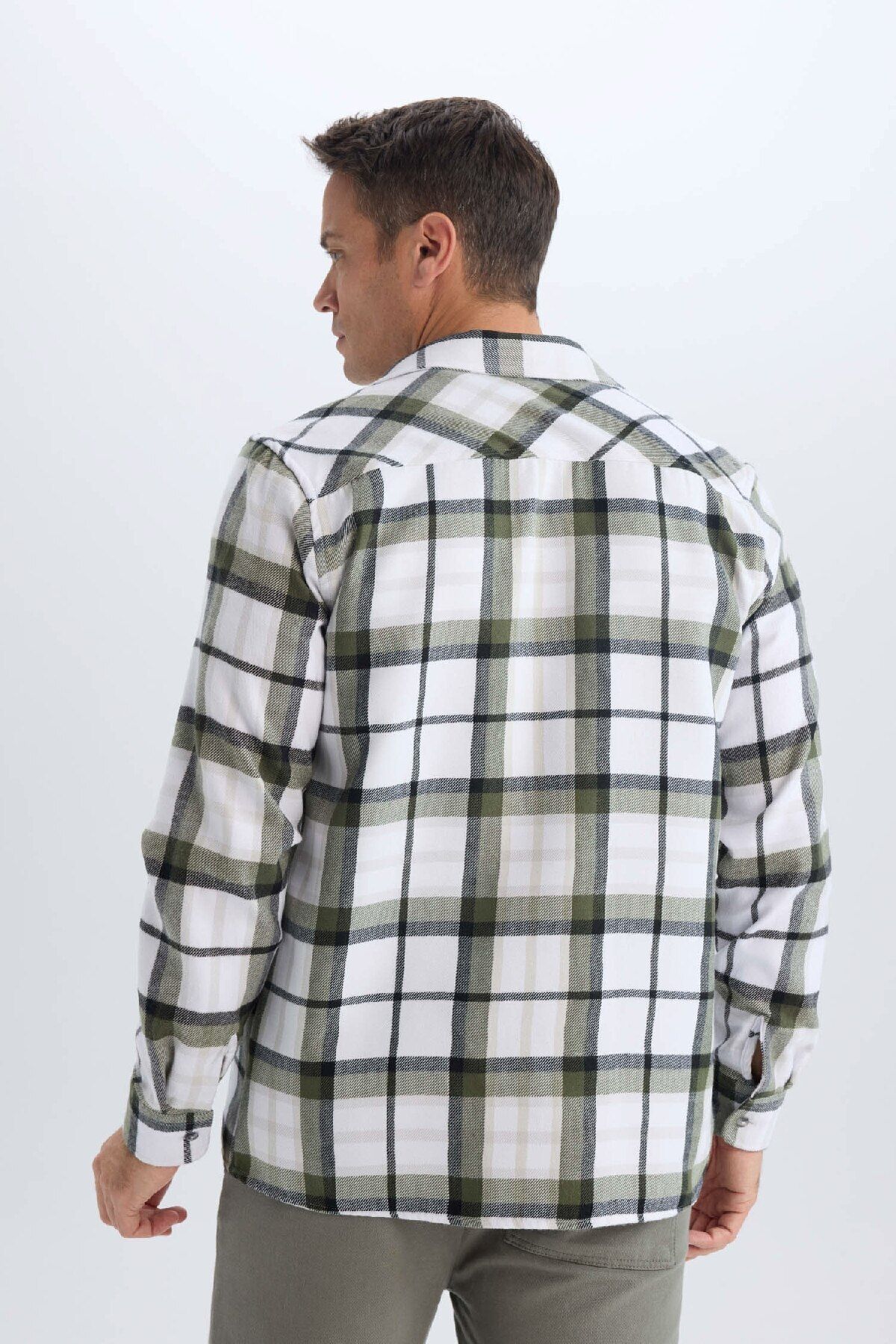 DeFacto-Regular Fit Polo Neck Checked Cotton Long Sleeve Shirt D7555Ax24Au 6