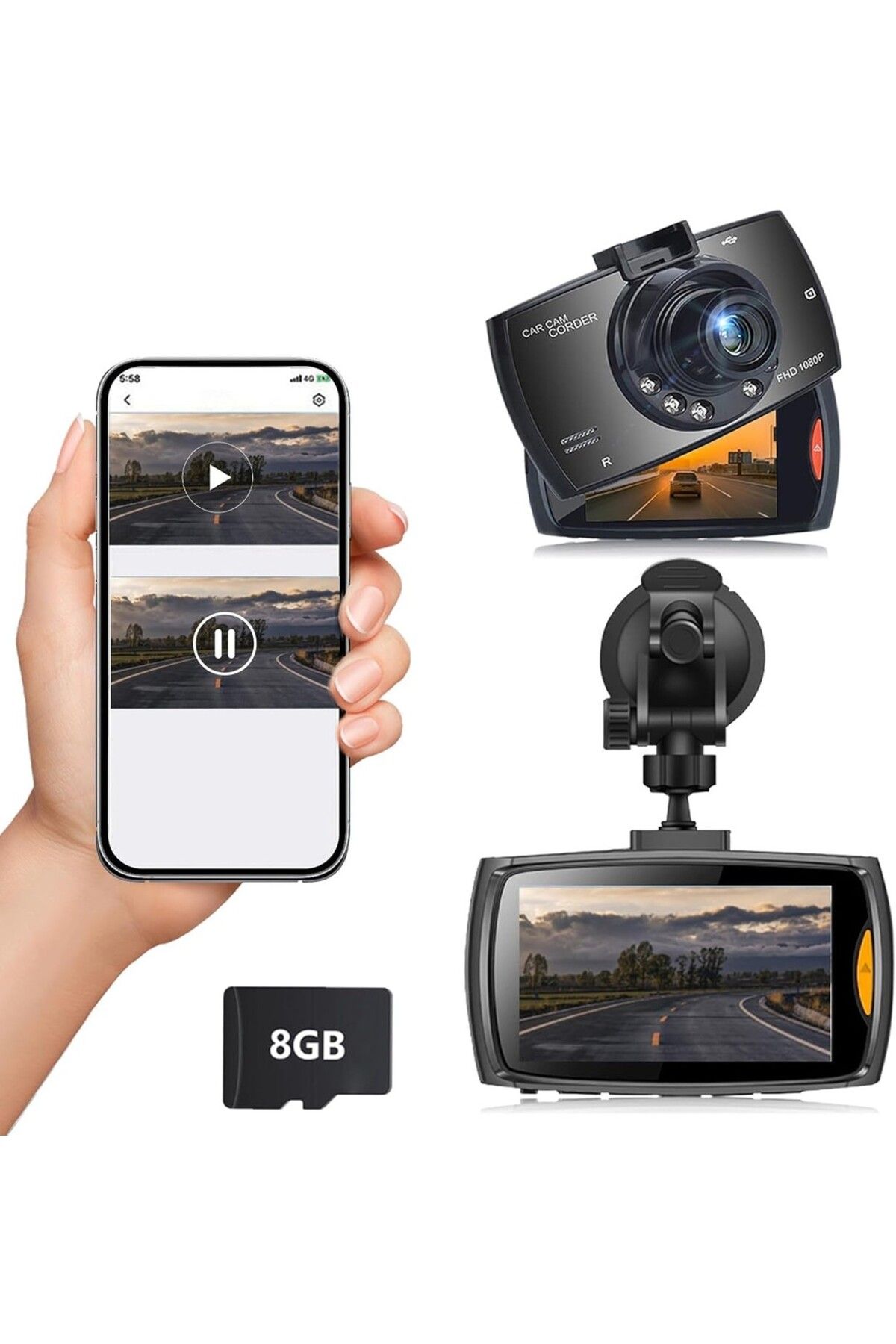 PRETOCTER 720P Araç Kamerası, 8GB Hafıza Kartlı, Geniş Açı ve Gece Görüşlü Dashcam