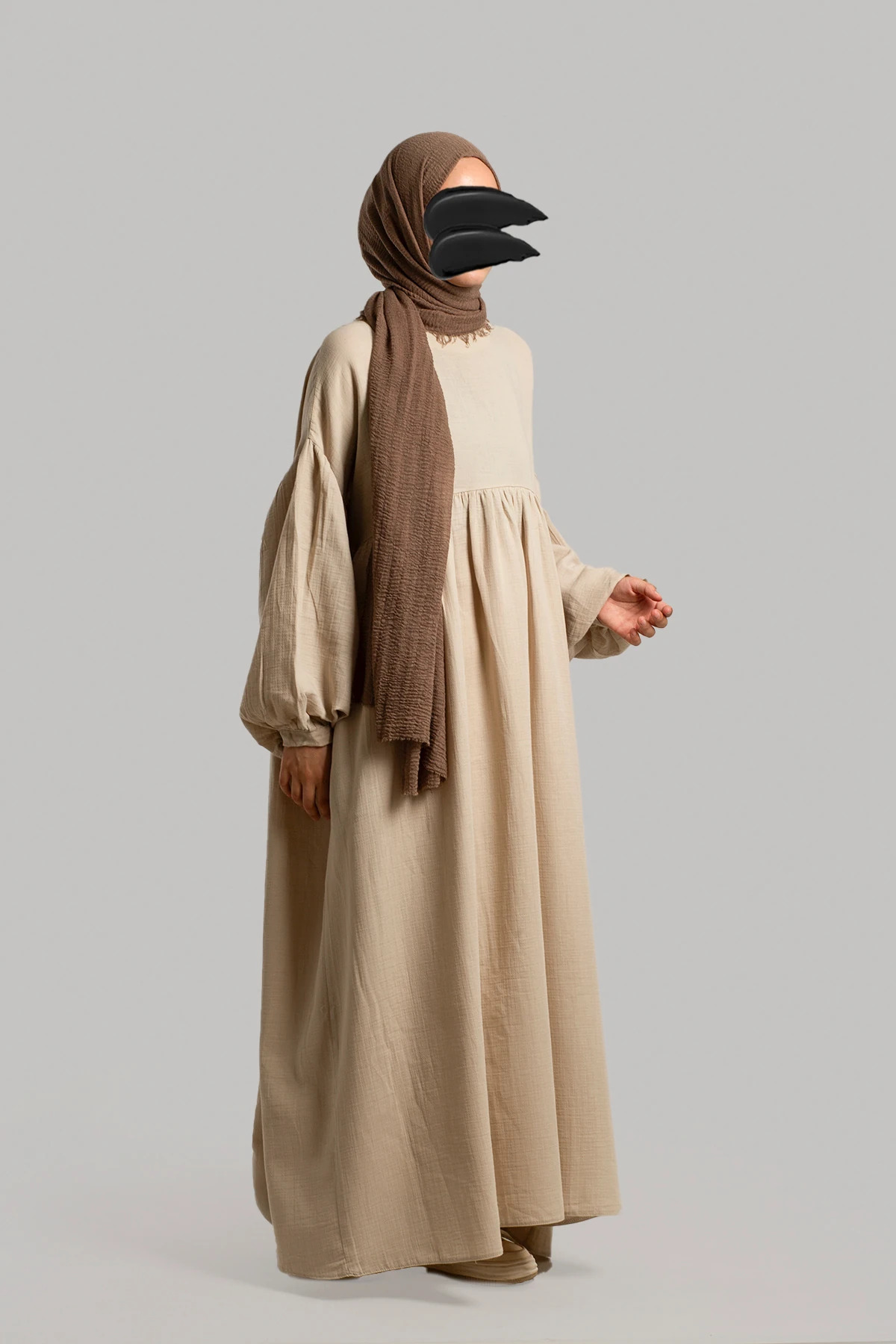 Lemaye-Hijab Muslin Dress - Stone Color 8