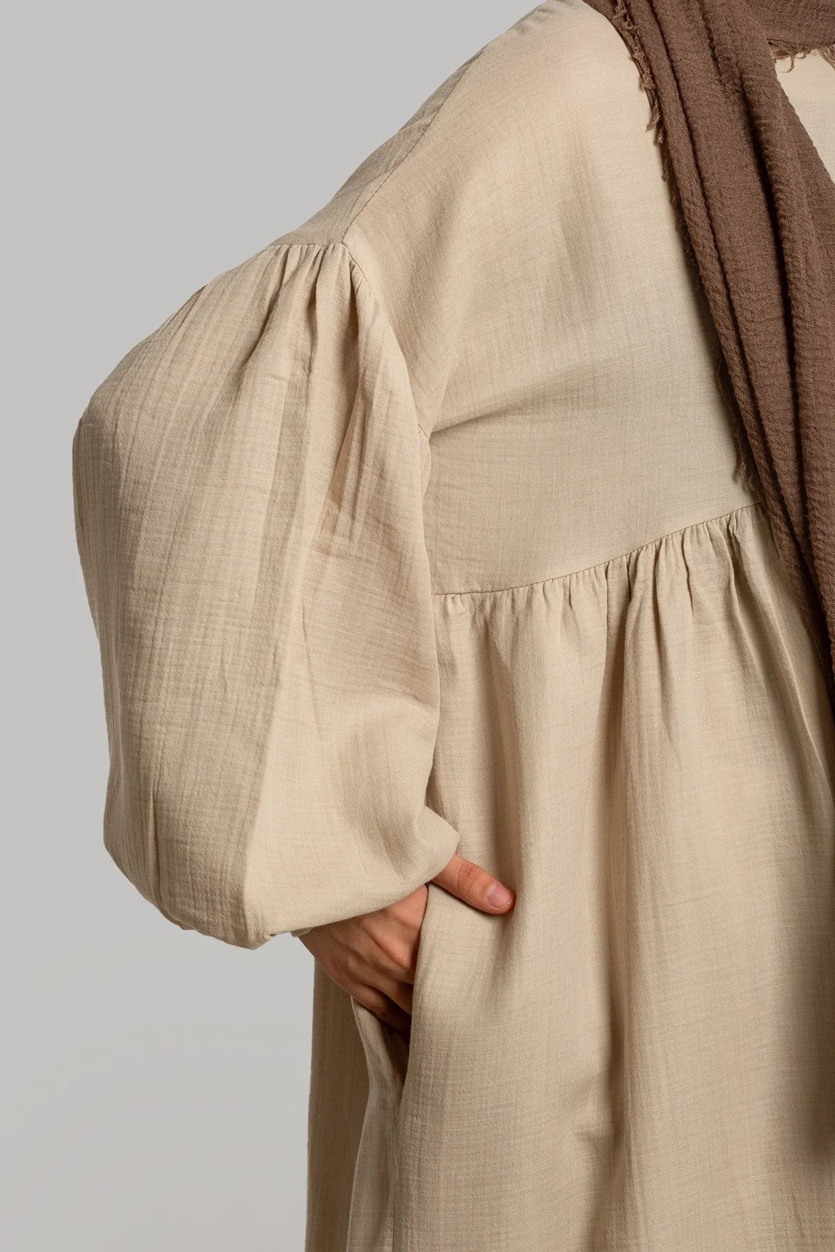 Lemaye-Hijab Muslin Dress - Stone Color 2
