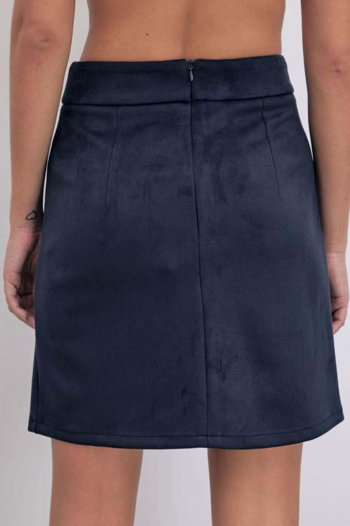 Sateen-Navy Blue 4527 Mini Suede Skirt 2