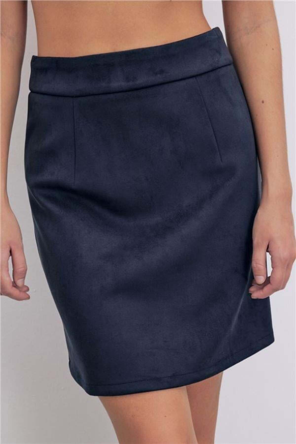 Sateen-Navy Blue 4527 Mini Suede Skirt 1