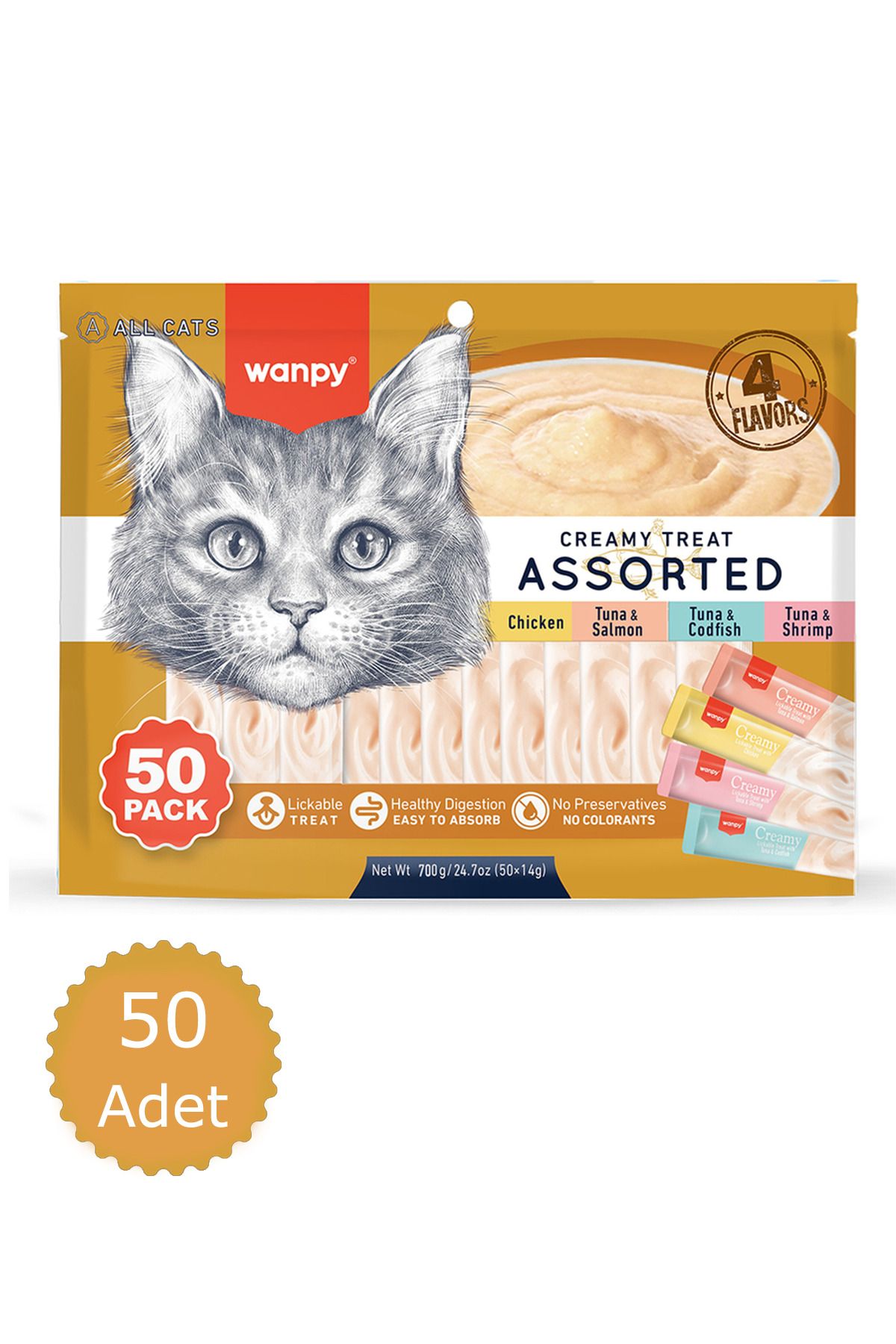 Mimosa Pet Wanpy Karışık 4 Lezzetli Krema Kedi Ödülü 50x14 gr