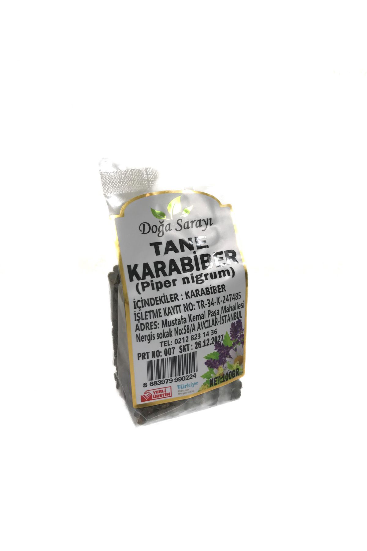 Doğa Sarayı Karabiber Tane 100 gr, Elenmiş, Katkısız, İri Taneli