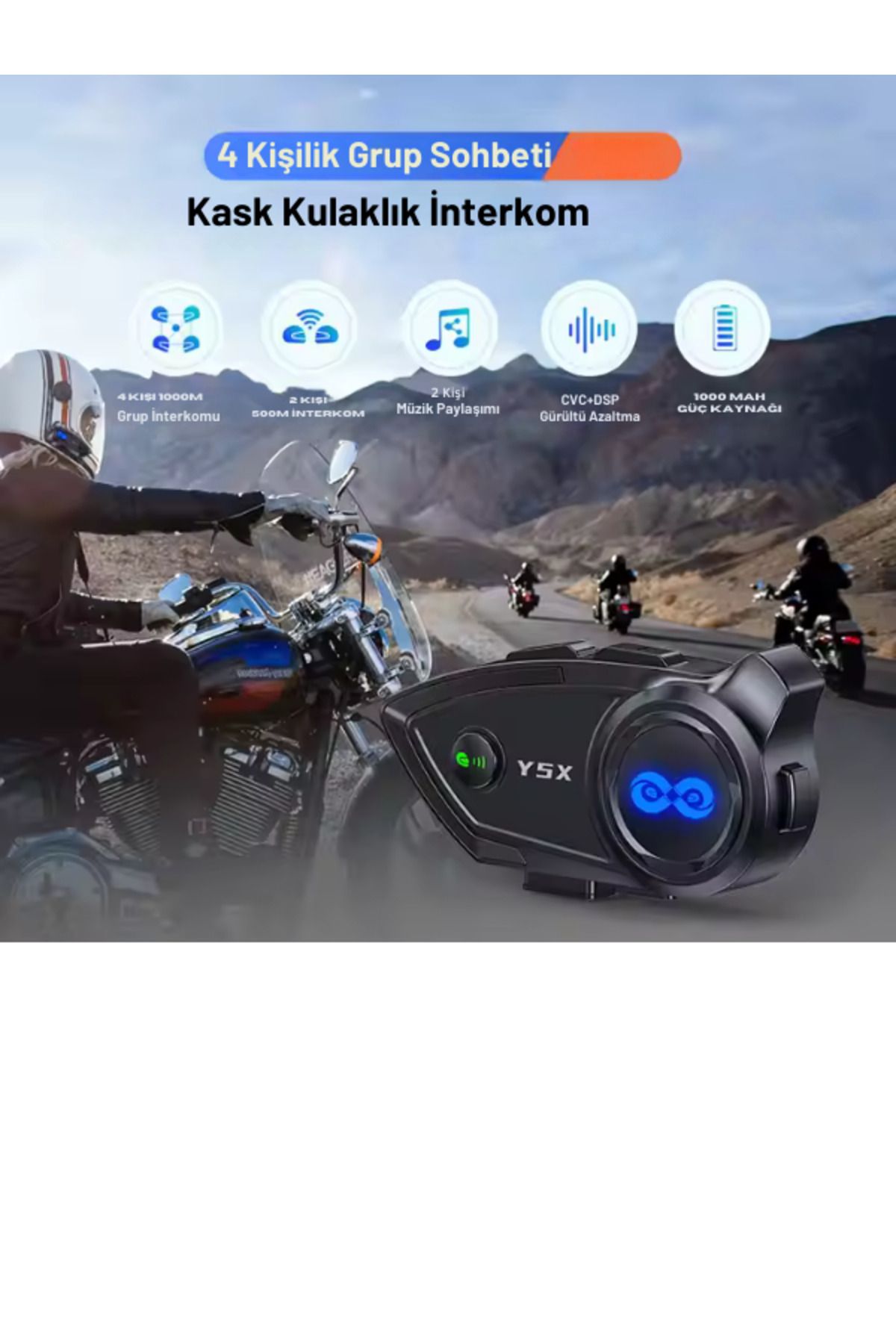 Wair Teknoloji Y5X Motosiklet Kask İnterkom 4 Sürücü İçin Bluetooth Kulaklık Müzik Paylaşımı İnterkom Kask Kulaklık