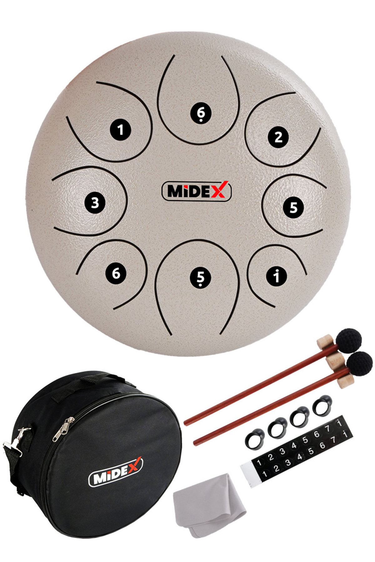 Midex TD-108WH Çelik Dil Davul Handpan 10 İnç 8 Ton Steel Tongue