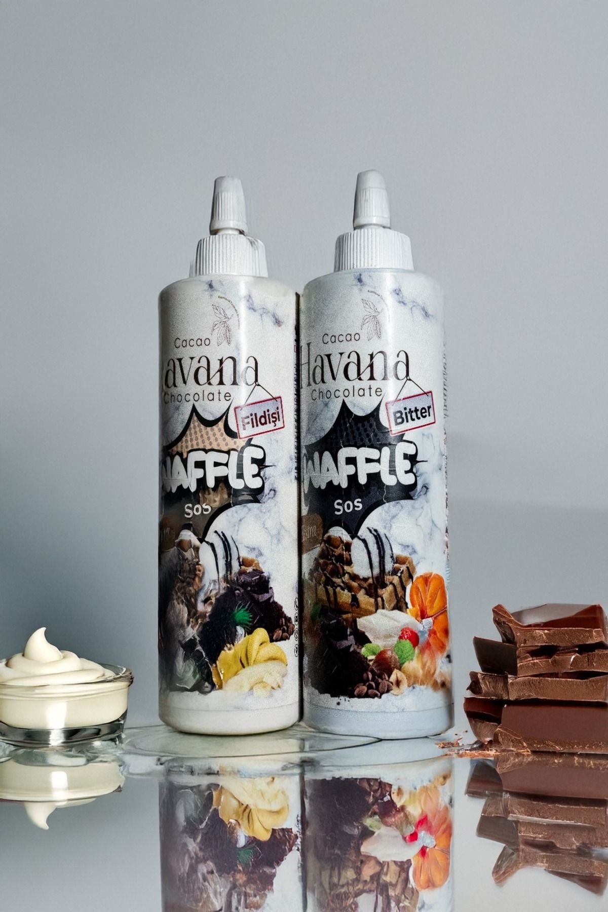 Cacao havana Çikolata Sos Waffle&Krep&Pankek Sos Fildişi ve Bitter 400Gr + 400Gr