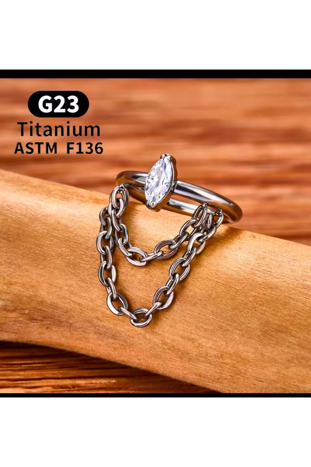 g23 titanium ( tianyum ) zirkon taşlı zincirli conch helix uyumlu 1 adet piercing