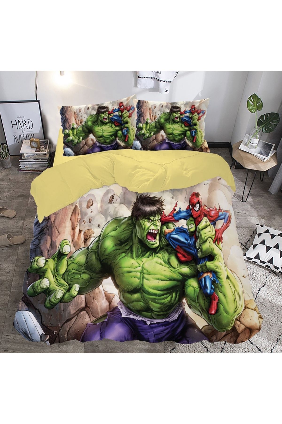 hediyechy-Hulk Spiderman 3D Printed Double Duvet Cover Set - No Sheets 1