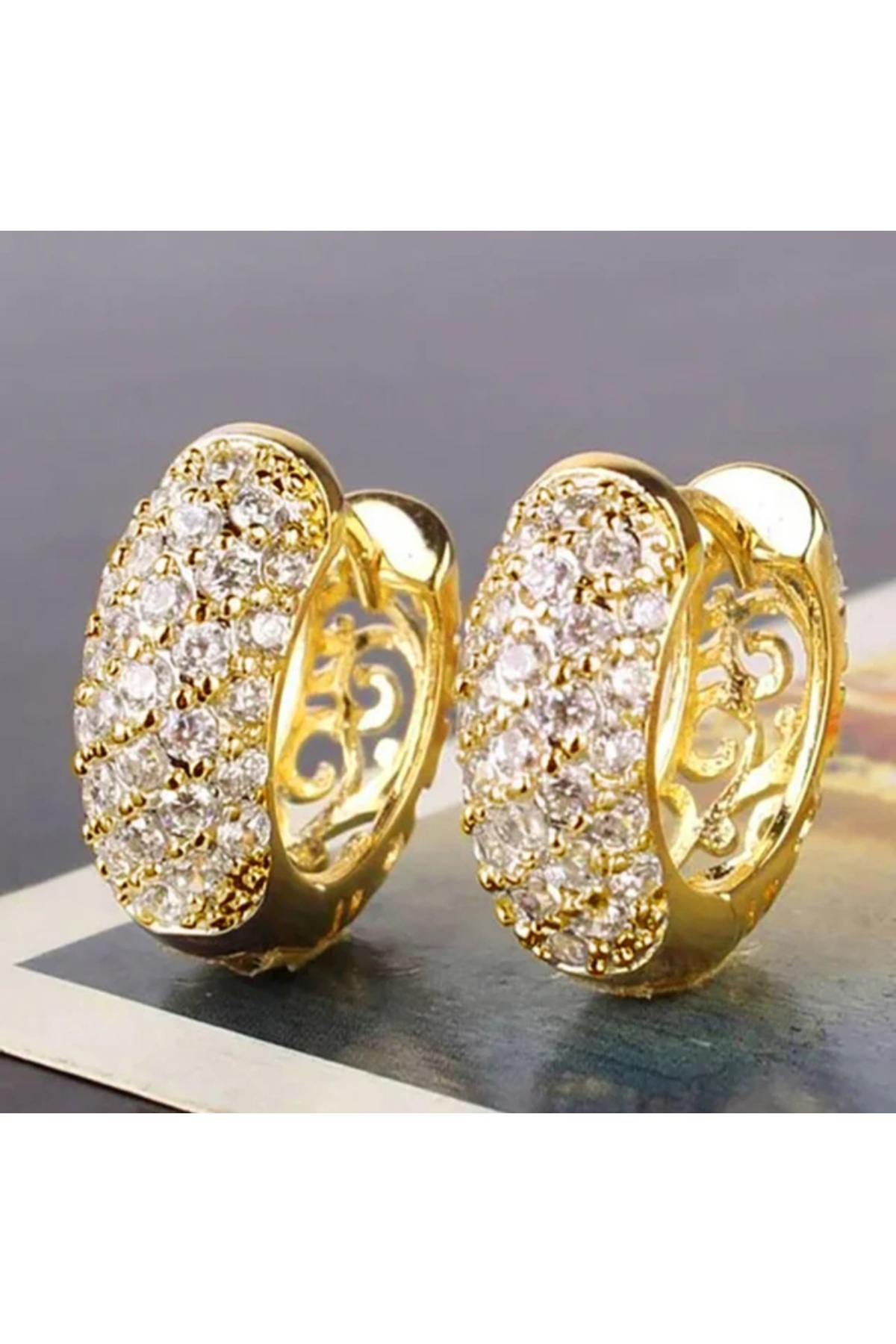 Luxury Steel Earrings with Gold Plated Zircon Gemstone