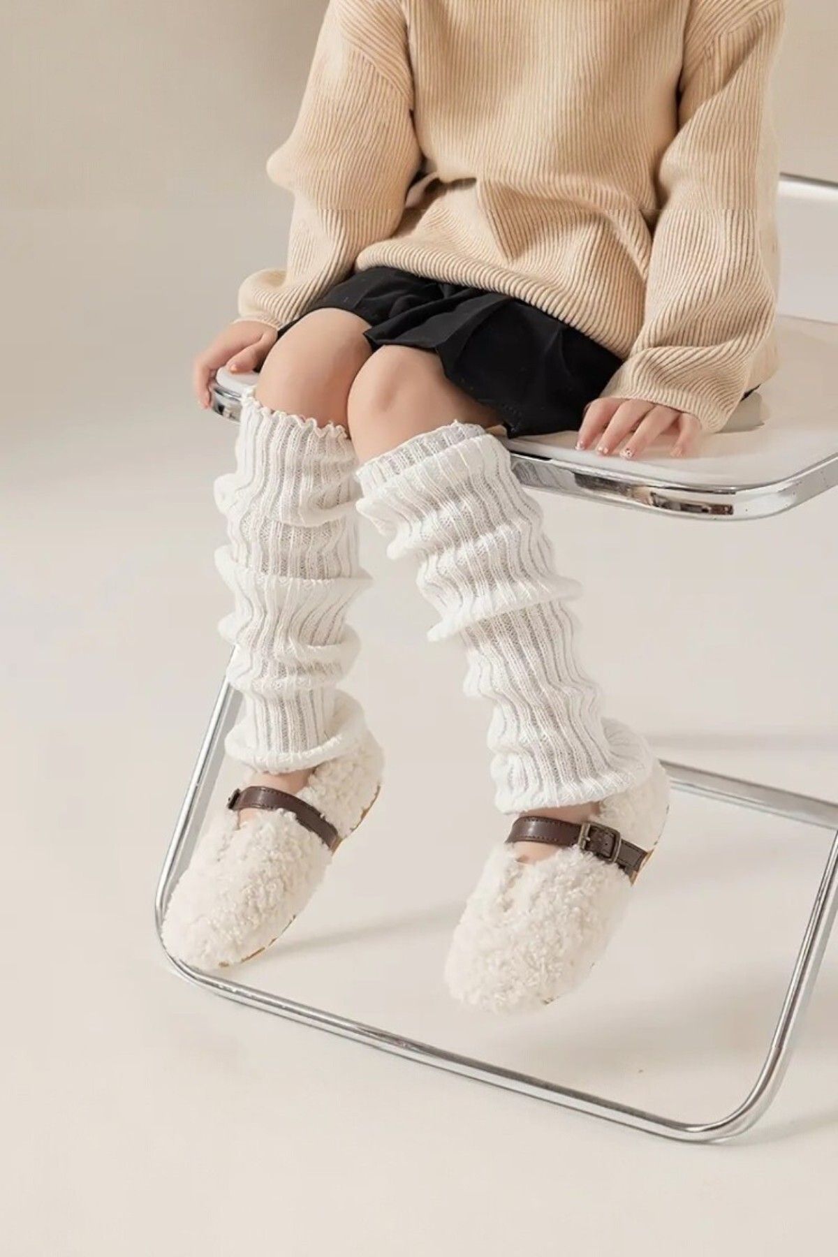 Moibody Kids %100 Akrilik Triko Örgü Leg Warmer Ayak Isıtıcı Tozluk - Çocuklar İçin