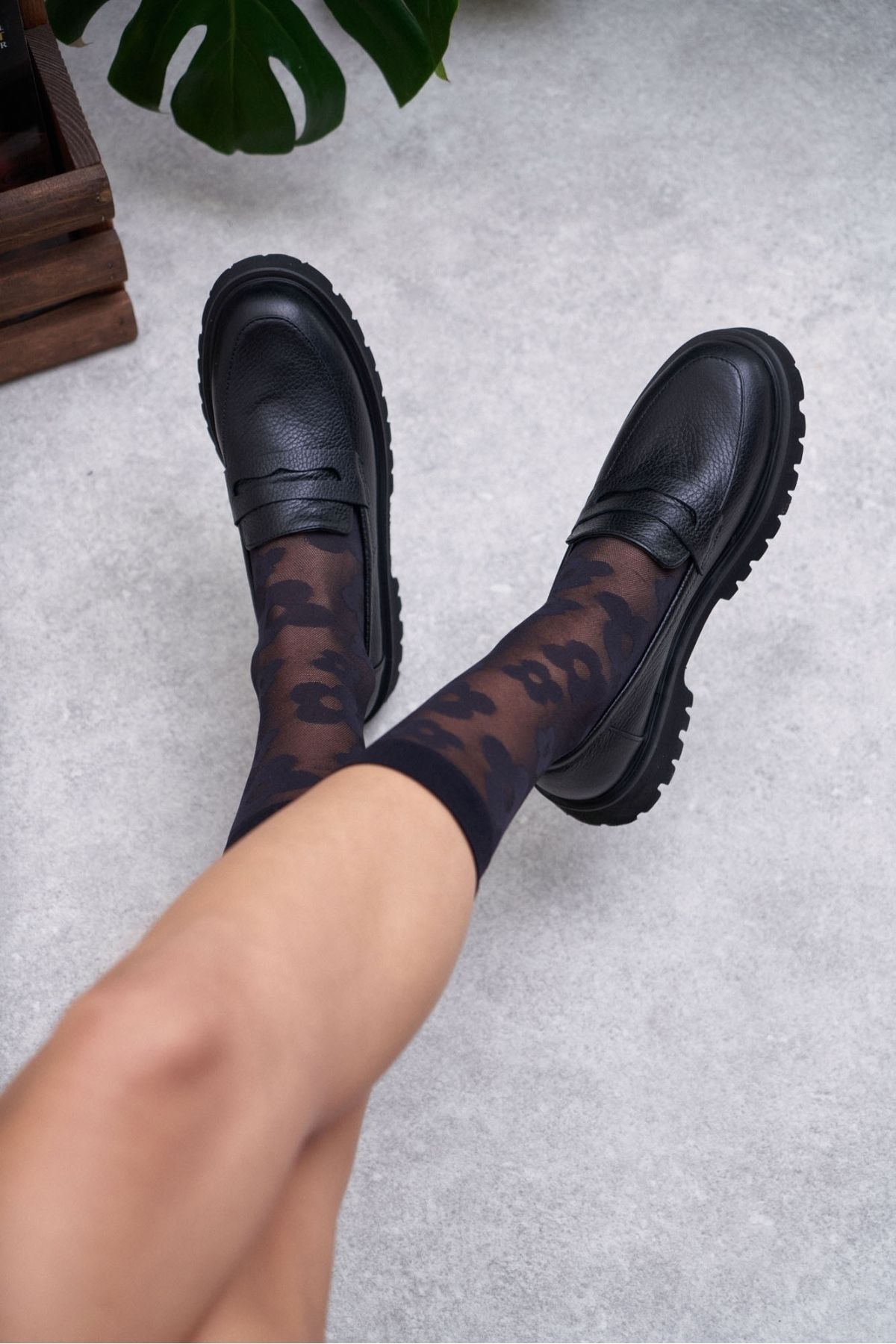 NİŞANTAŞI SHOES-Buty damskie Queena Black Genuine Leather z grubą podeszwą 3