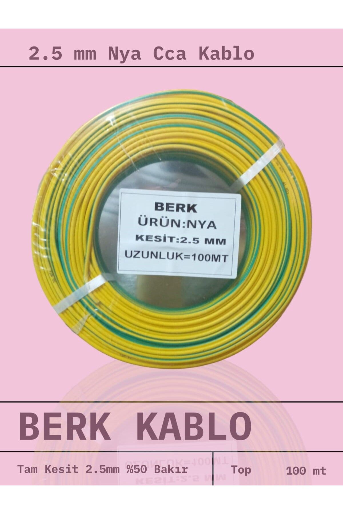 2.5 mm SARIYEŞİL Cca Nya Kablo 100 metre Tam Kesit Tesisat Kablosu
