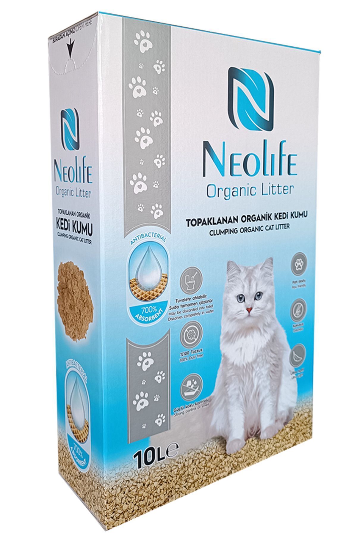 Elioure 10 Lt Süper Topaklanan Organik Kedi Kumu,tozsuz, Kokusuz, Tuvalete Atılabilir. 4,5 Kg