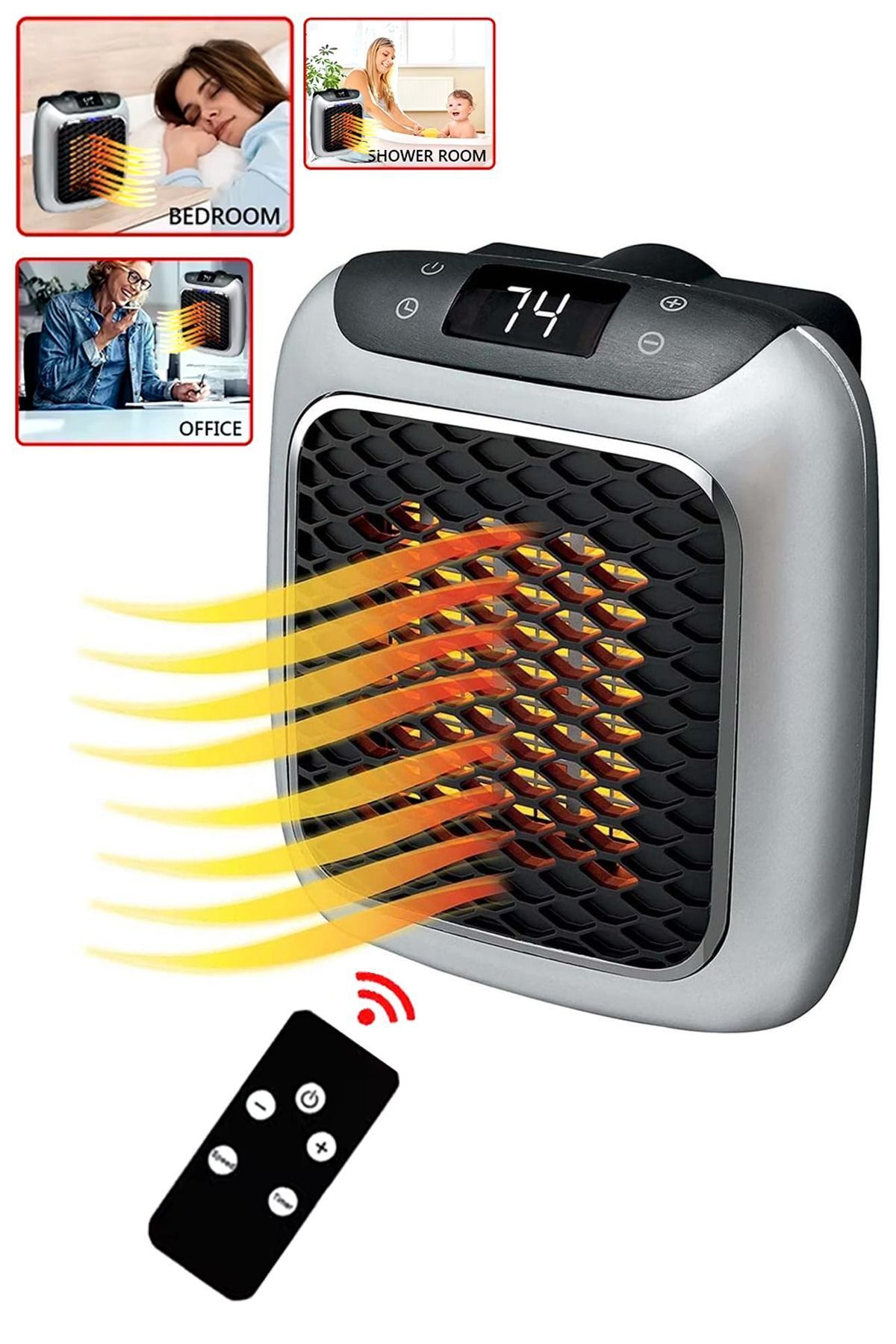 Genel Markalar 800W Priz Tipi Uzaktan Kumandalı Taşınabilir Mini Fanlı Isıtıcı Termostatlı Otomatik Kapanma Zamanlı