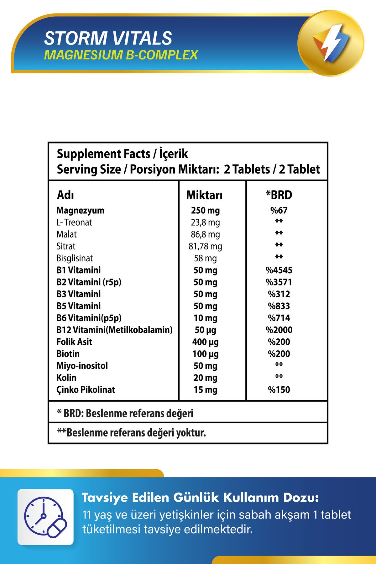 STORM VİTALS-Magnesium B-complex - 60 Tablets for Solid Muscles and Bones 4