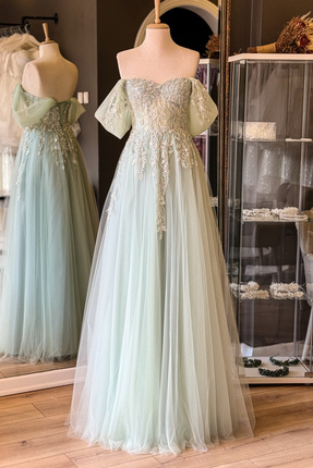 Lenta Moda Su Yeşili Yaprak Desen İşlemeli Abiye Ve Nişan Elbisesi