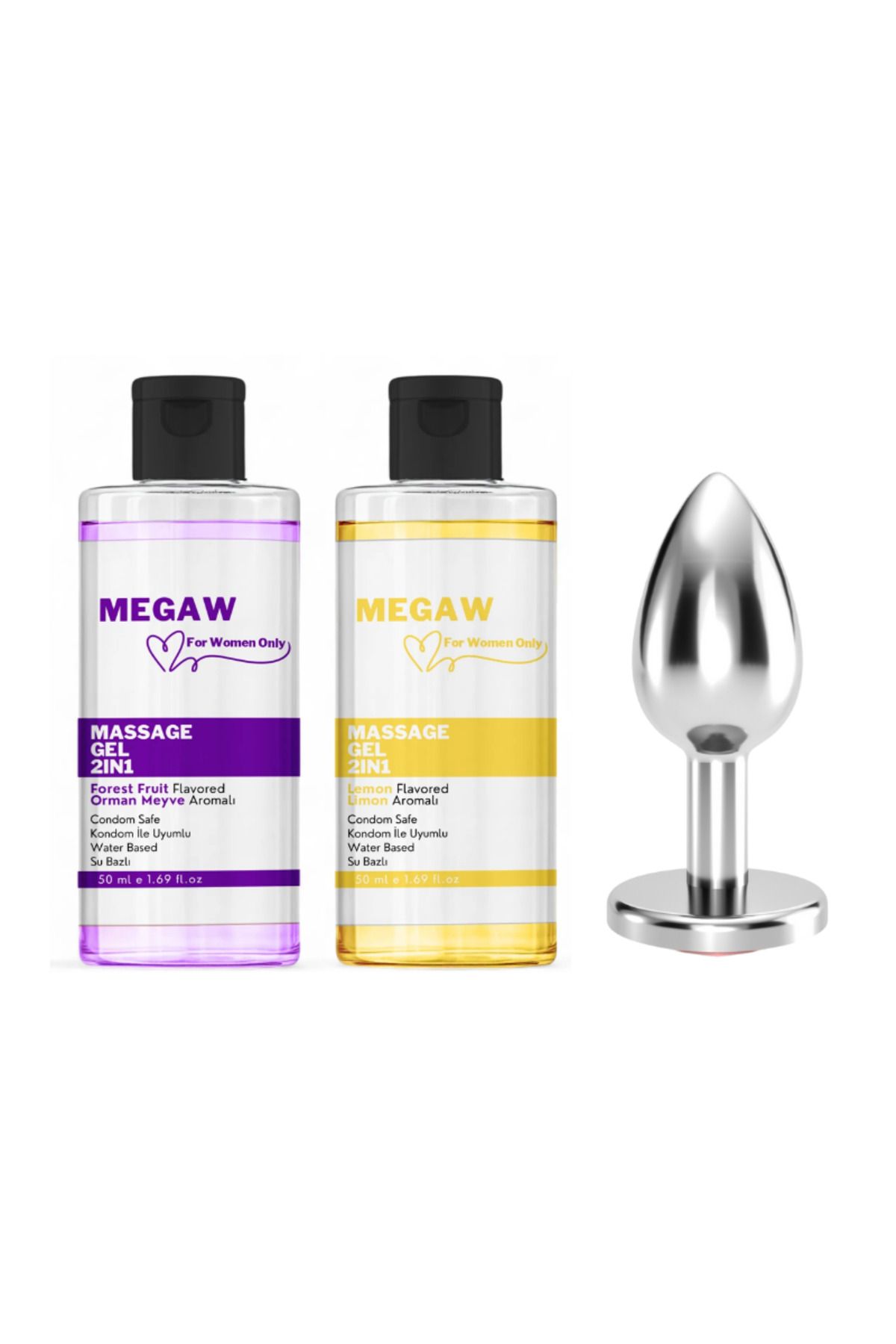 megaw 50 ml Forest Fruits ve 50ML Limon Aromalı Kayganlaştırıcı + Metal Anal Tıkaç