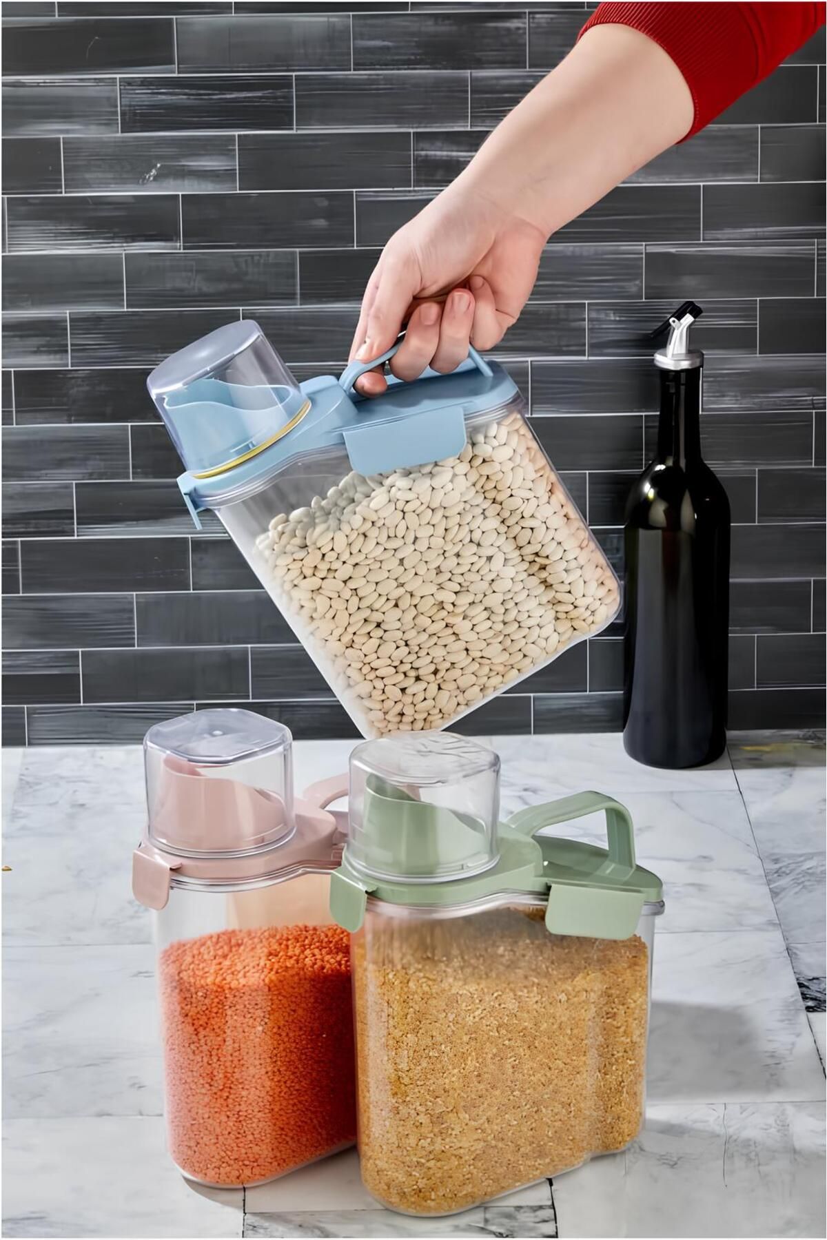 DEKORANLA Renkli 3'lü 1800ml Çok Fonksiyonlu Saklama Kabı Seti