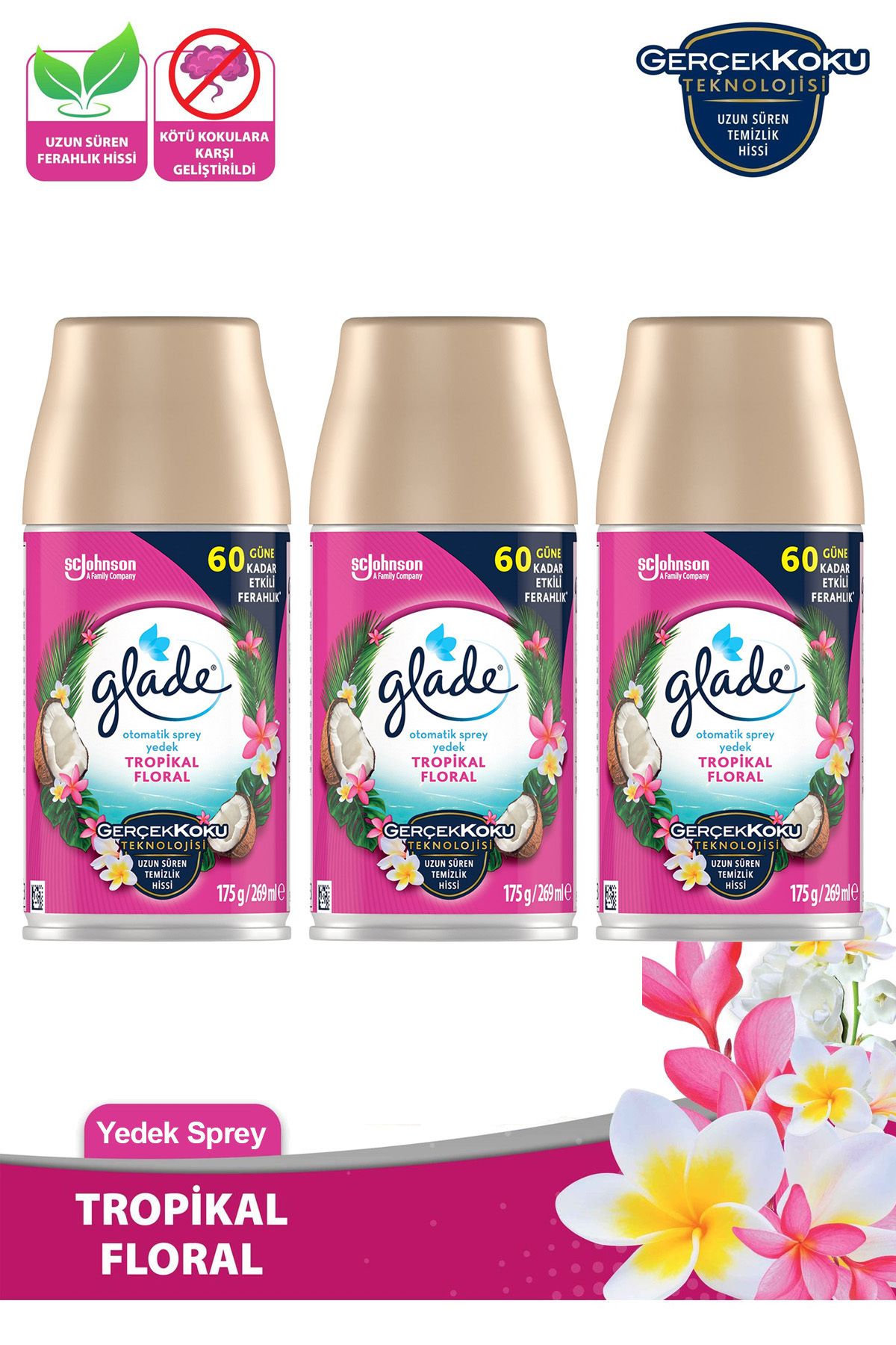 Glade Oda Kokusu Yedek Sprey Tropikal Floral 3 x 269 ml./175gr.