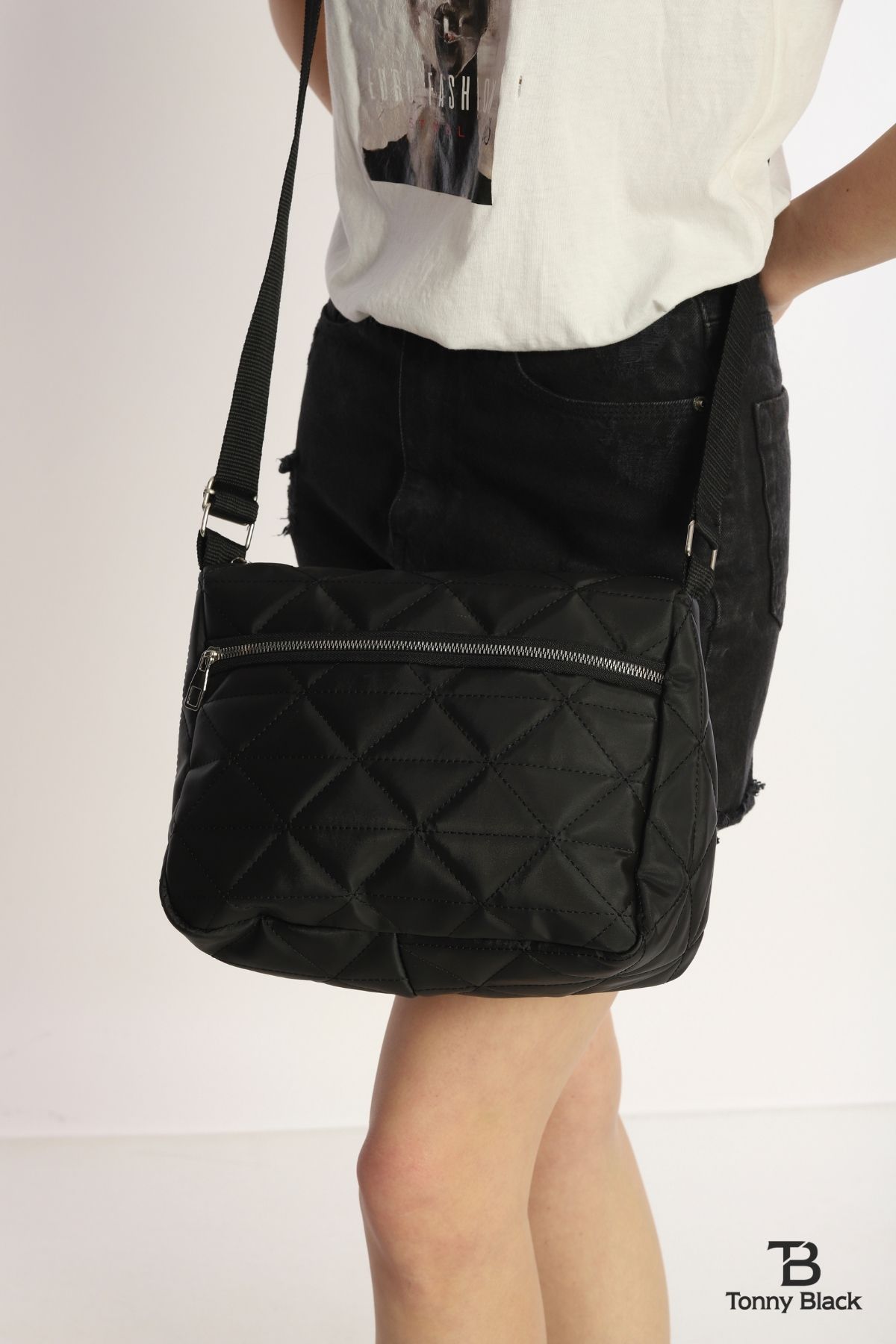 Tonny Black-Waterproof Quilted Shopper - Hand and Shoulder Bag for School and Sports with Cross Strap and Lining 6